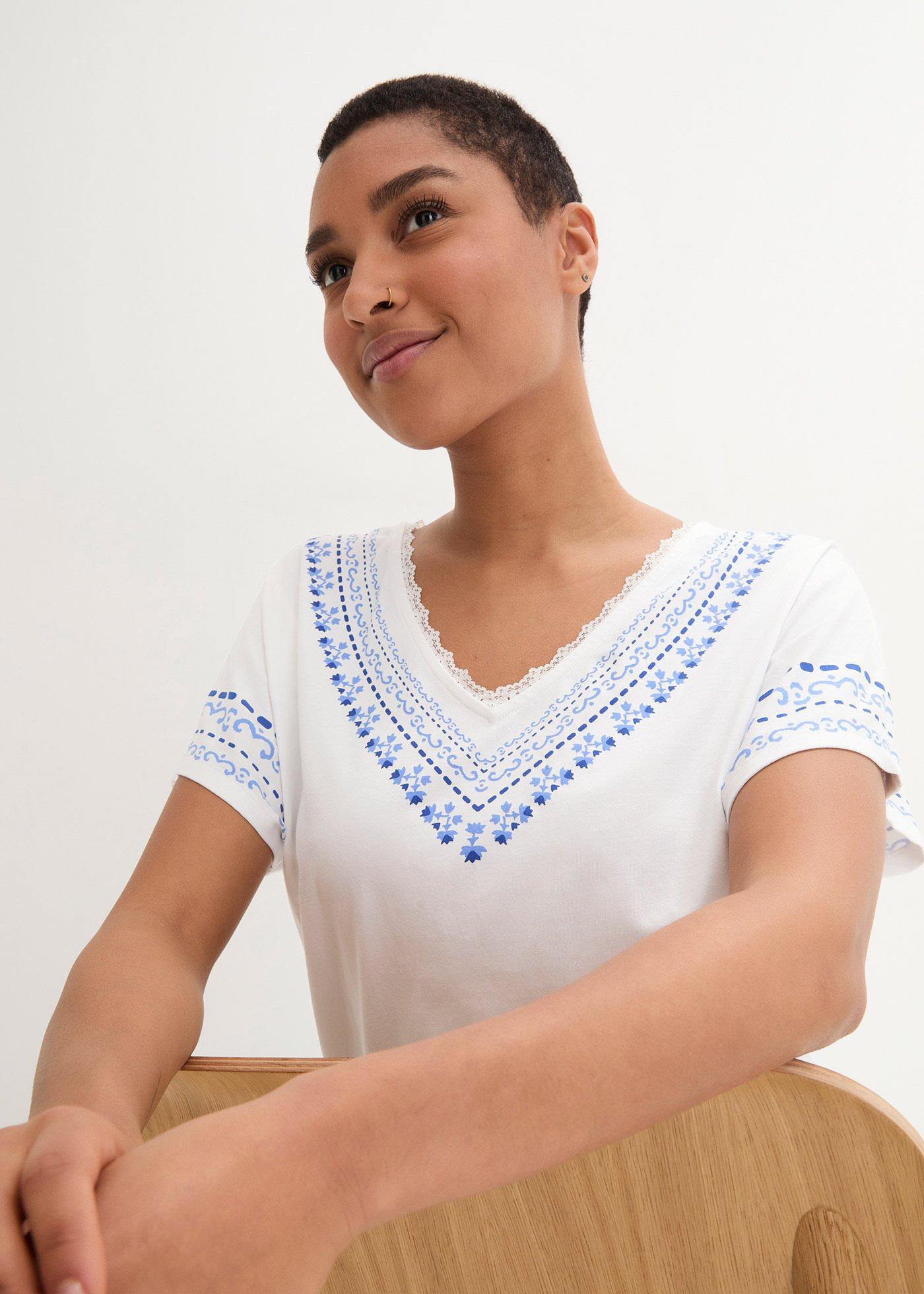 Wygodny t-shirt z haftowym nadrukiem, z bawełny organicznej - Bonprix