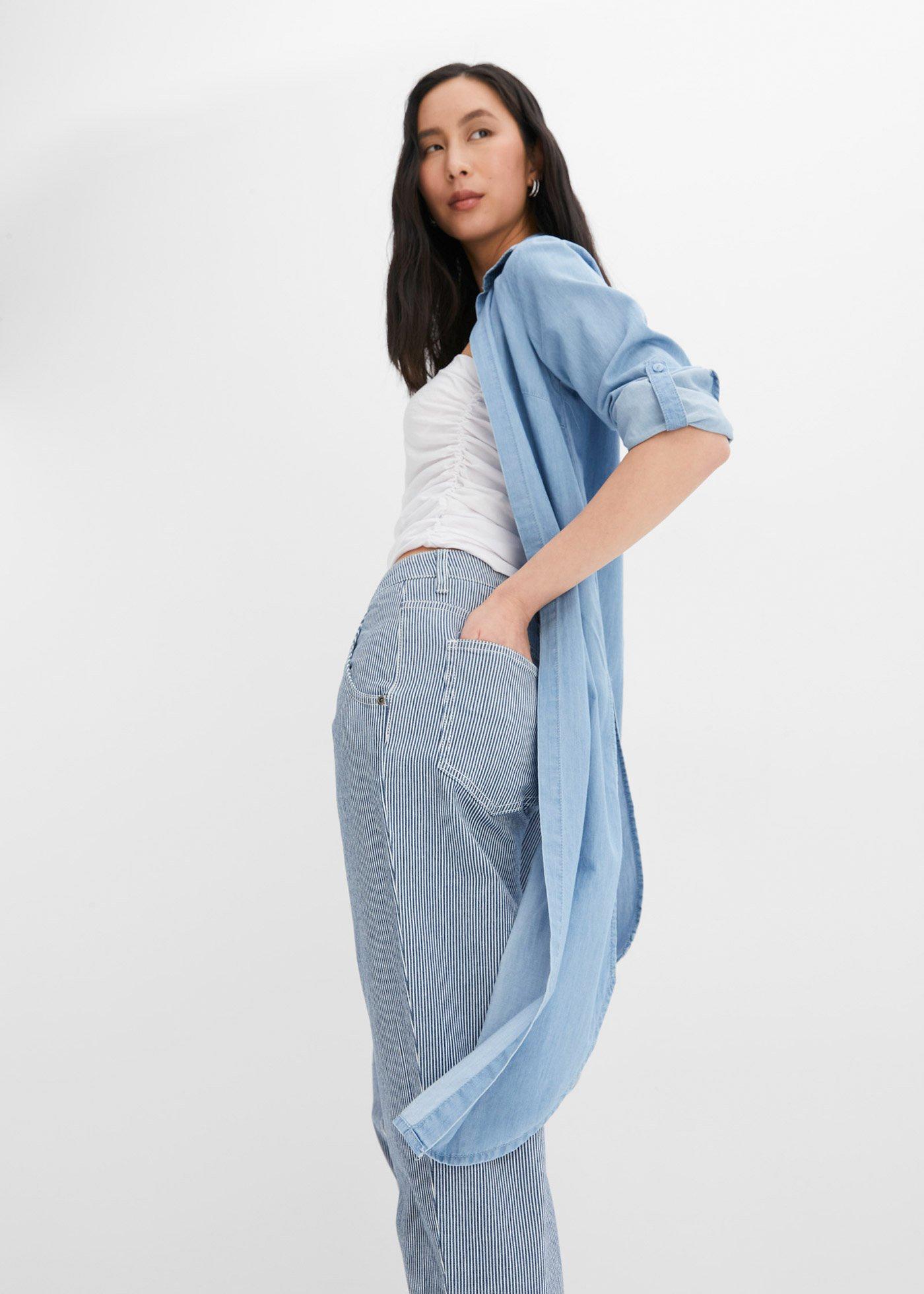Dżinsy o baryłkowatym kroju w paski, mid waist - Bonprix