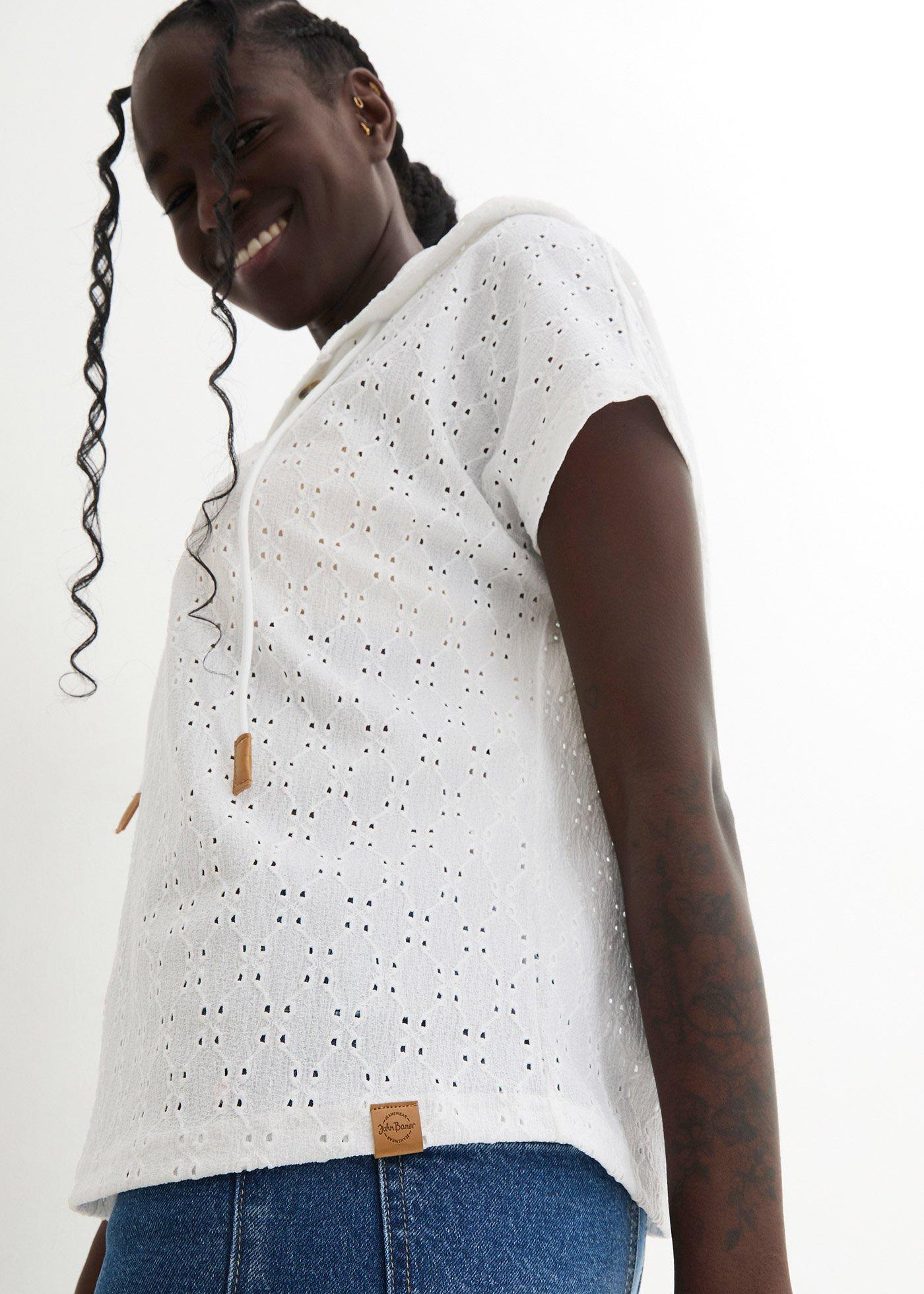 Shirt z dekoltem henley i kapturem - Bonprix