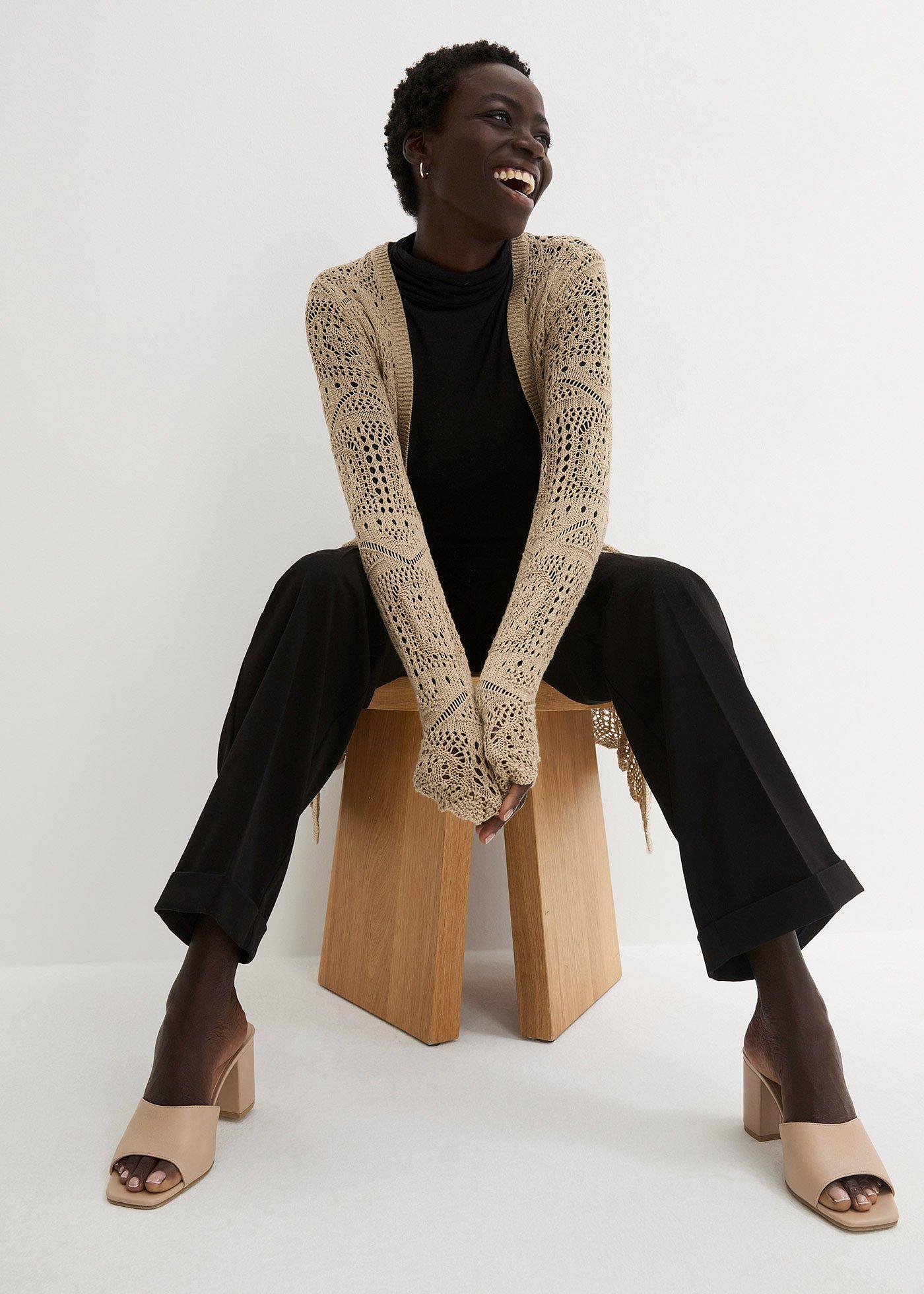 Sweter bez zapięcia ażurowy - Bonprix