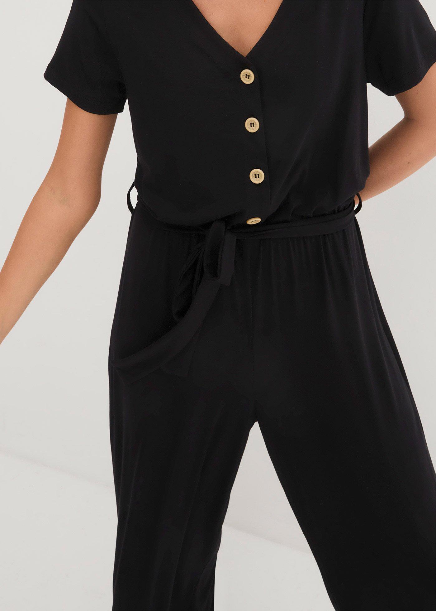 Kombinezon z dżerseju z dekoltem w serek, krótki rękaw - Bonprix