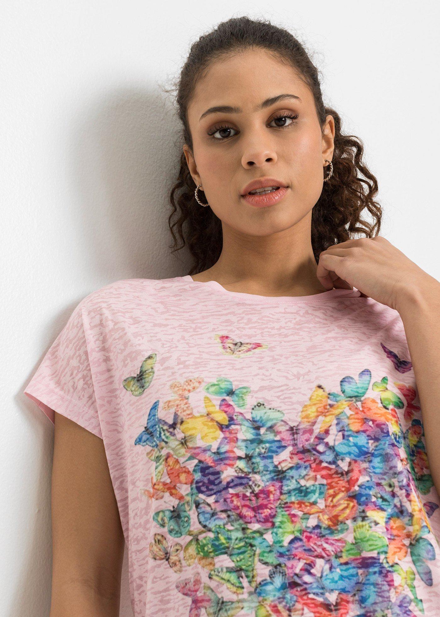 T-shirt z nadrukiem w motyle - Bonprix