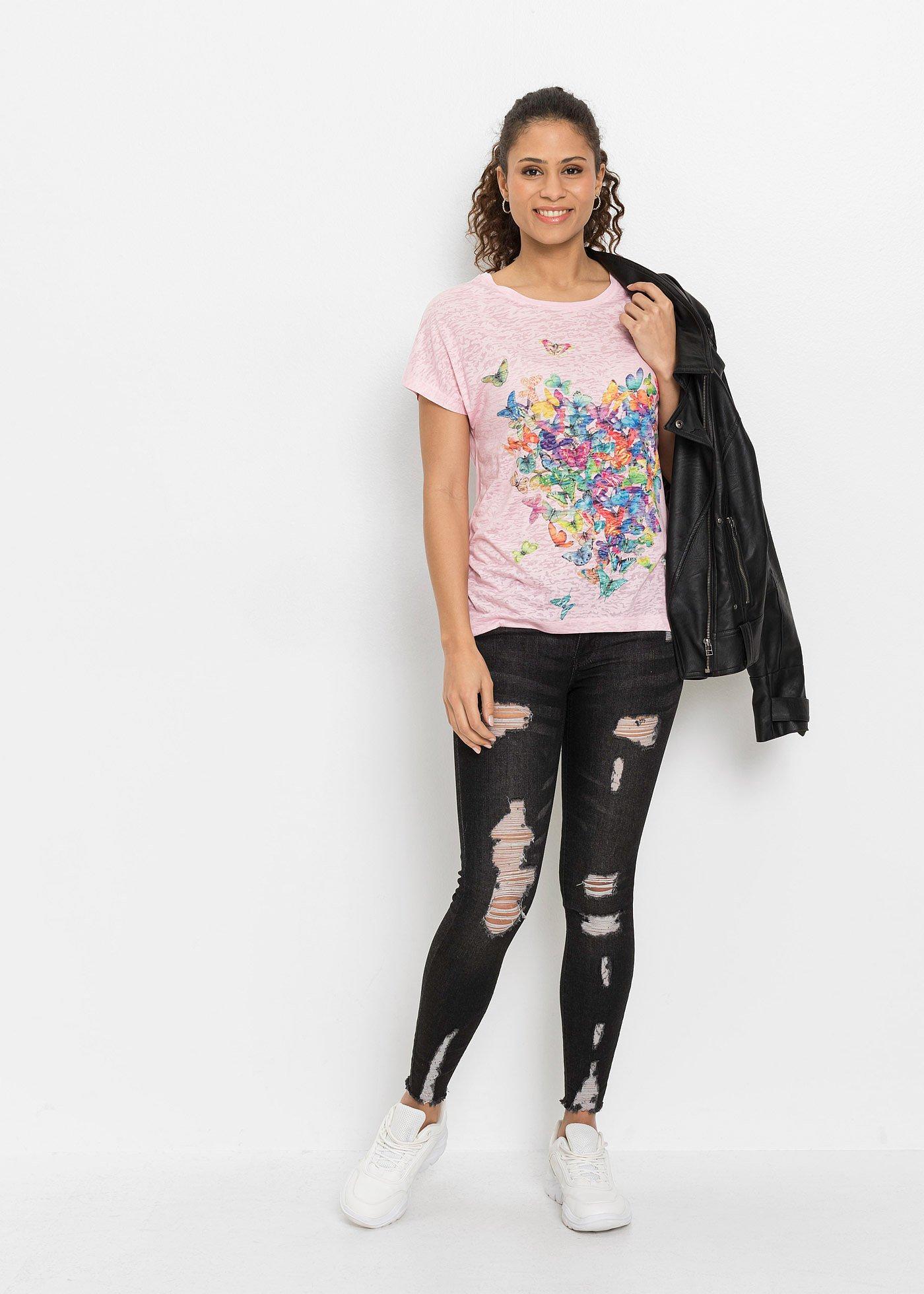 T-shirt z nadrukiem w motyle - Bonprix