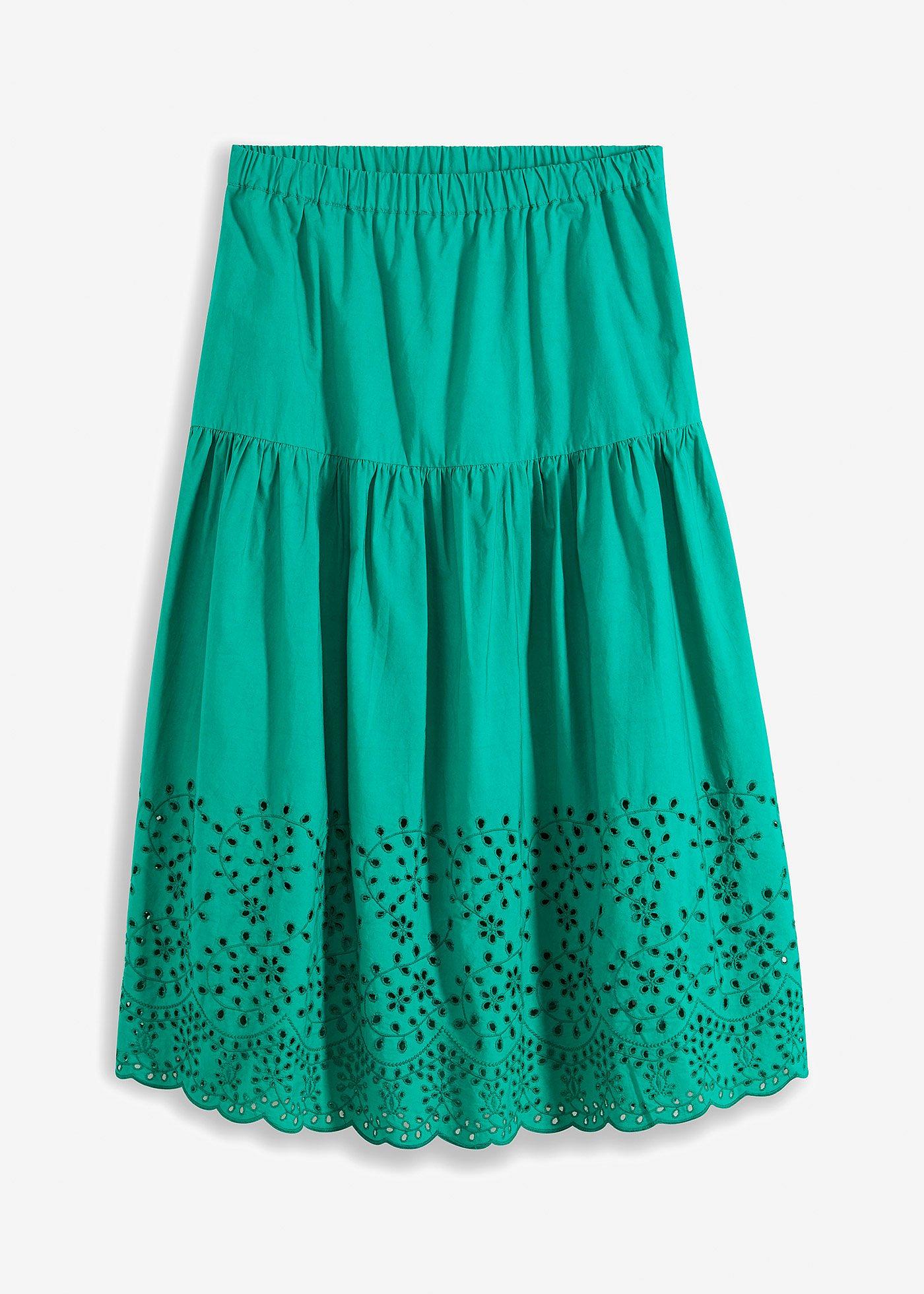 Jupe midi 100% coton avec broderies anglaises