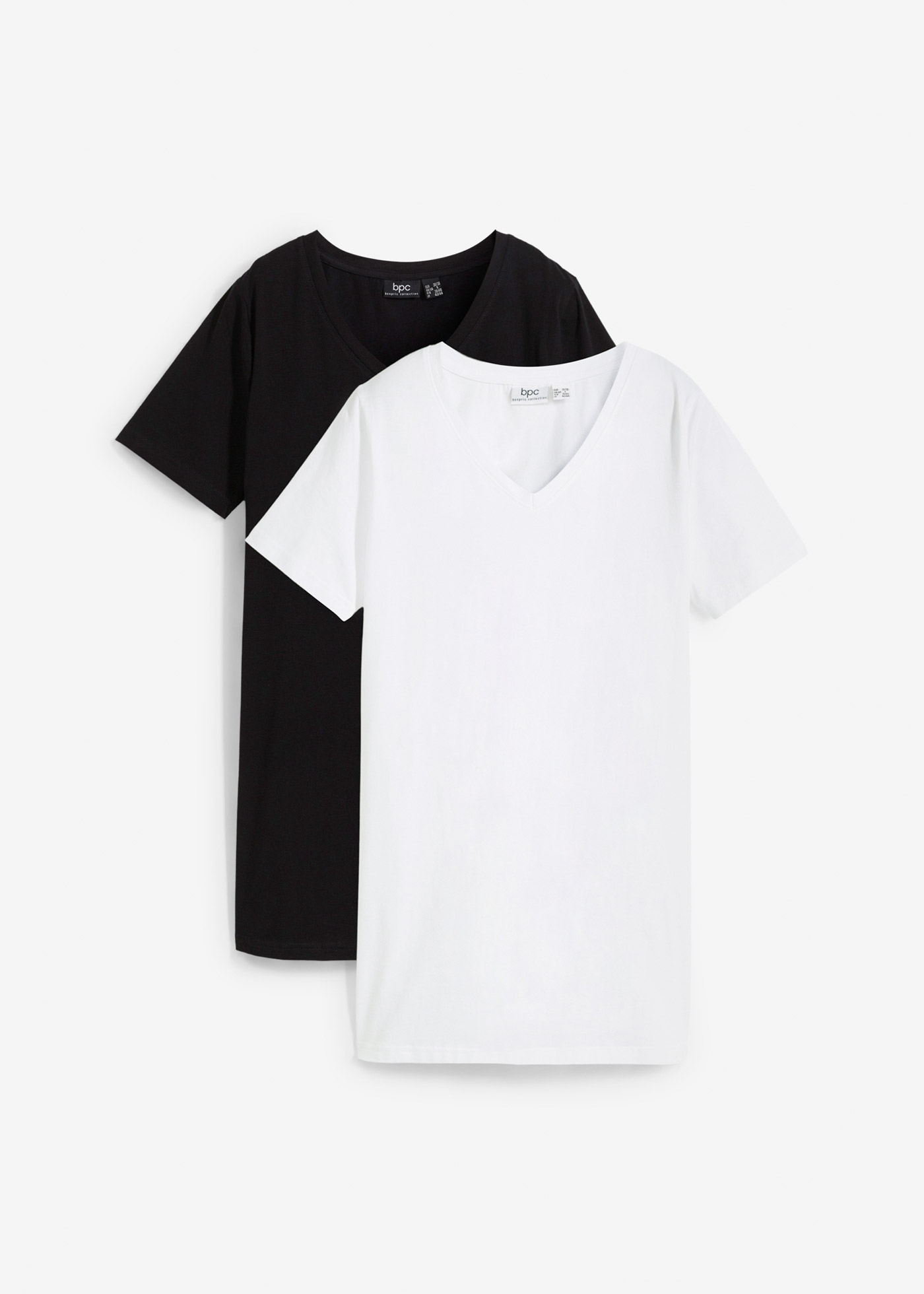 Basic Long-Shirt mit V-Ausschnitt und Kurzarm, 2er Pack