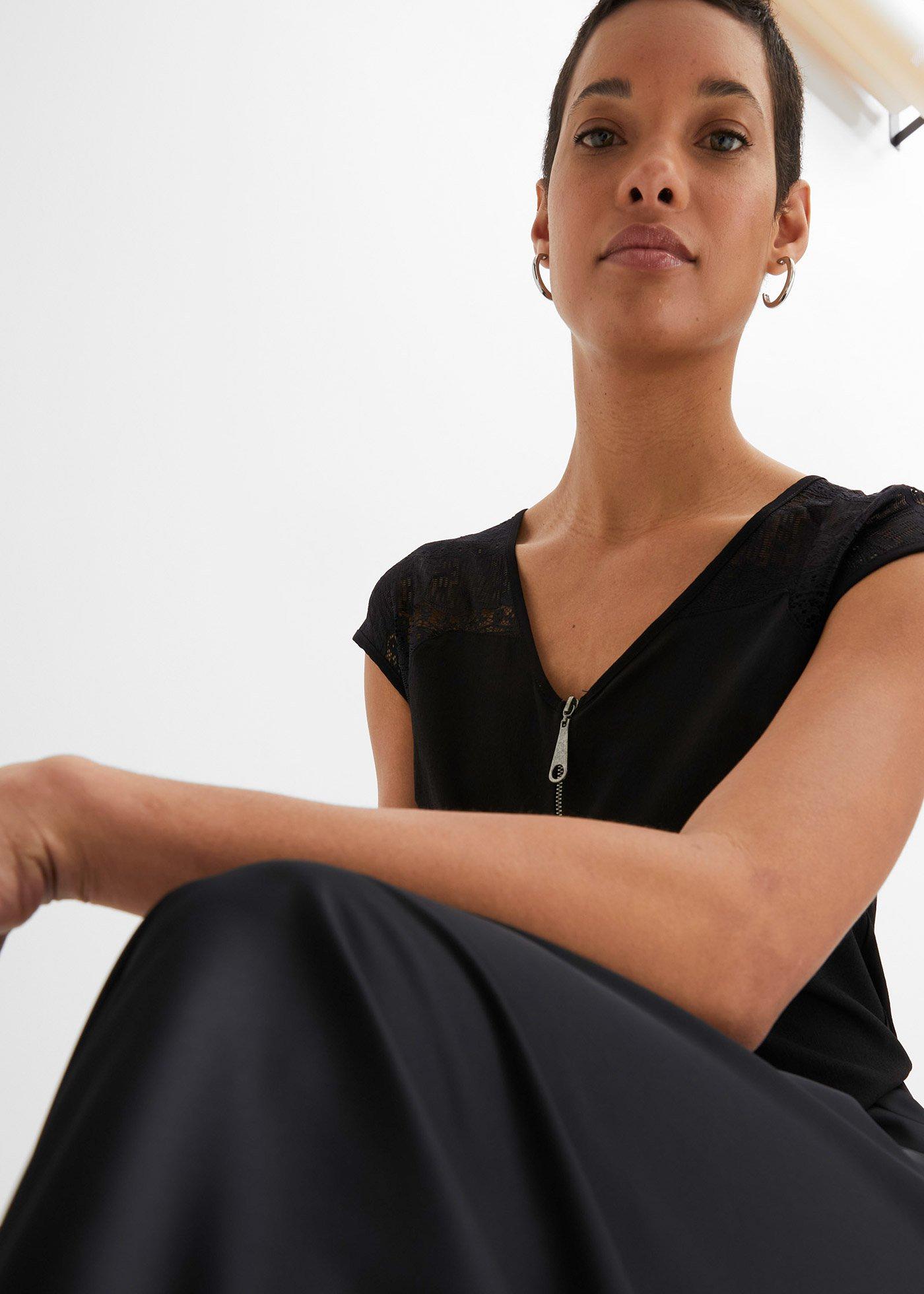 Shirt z koronkową wstawką - Bonprix