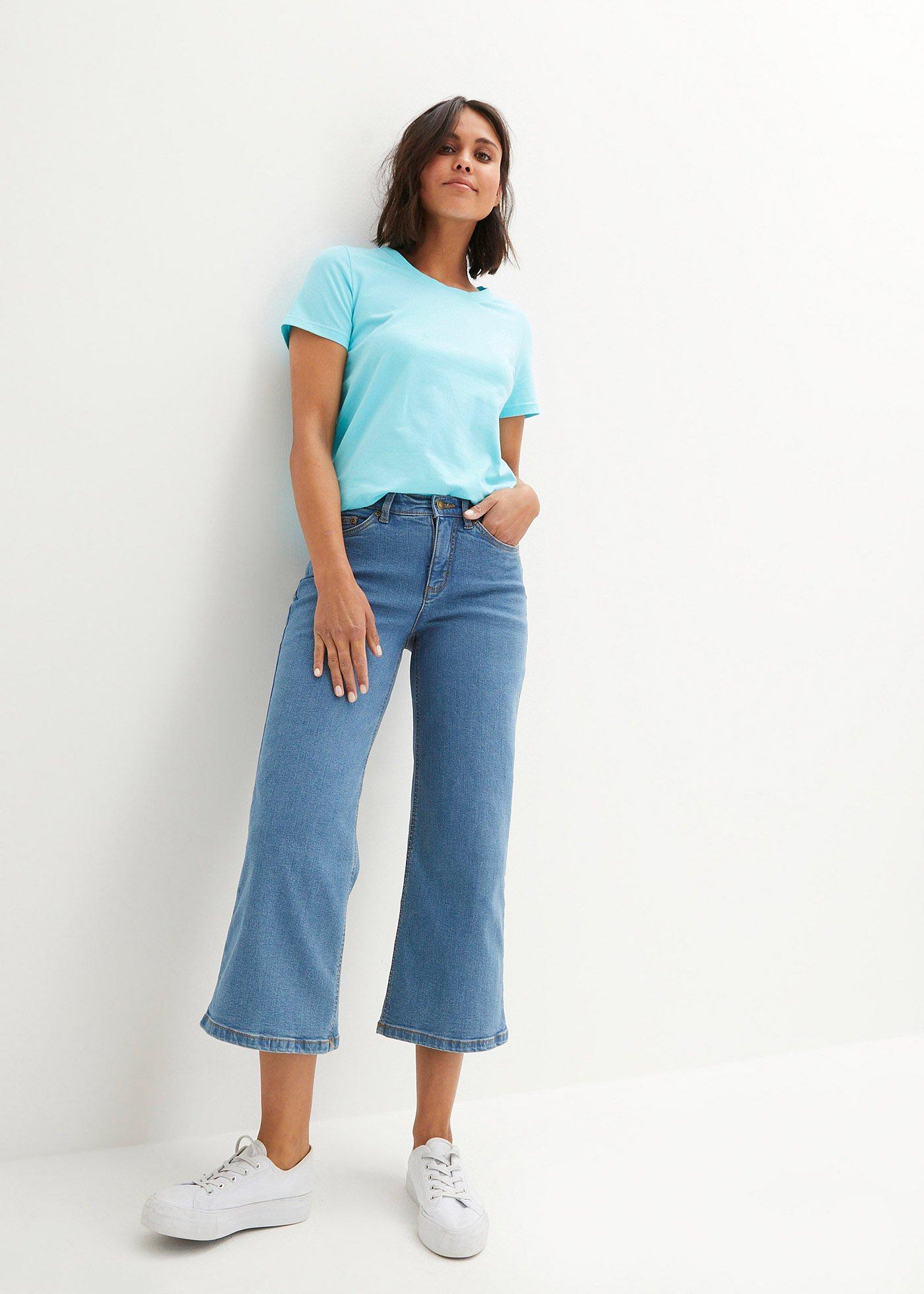 Dżinsy Wide Leg, mid waist, cropped - Bonprix