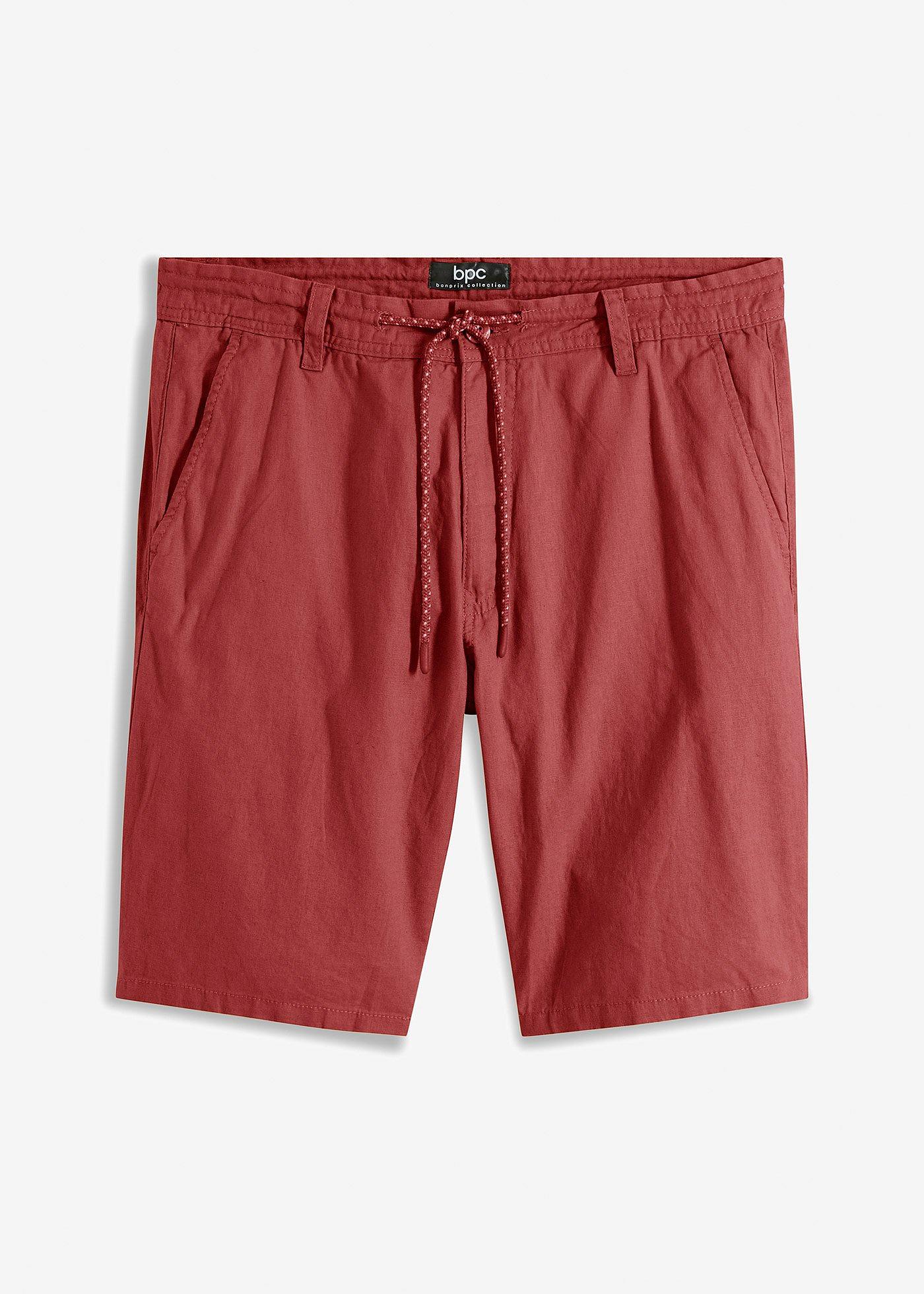 Chino-Bermuda mit Leinenanteil und Bindeband, Regular Fit