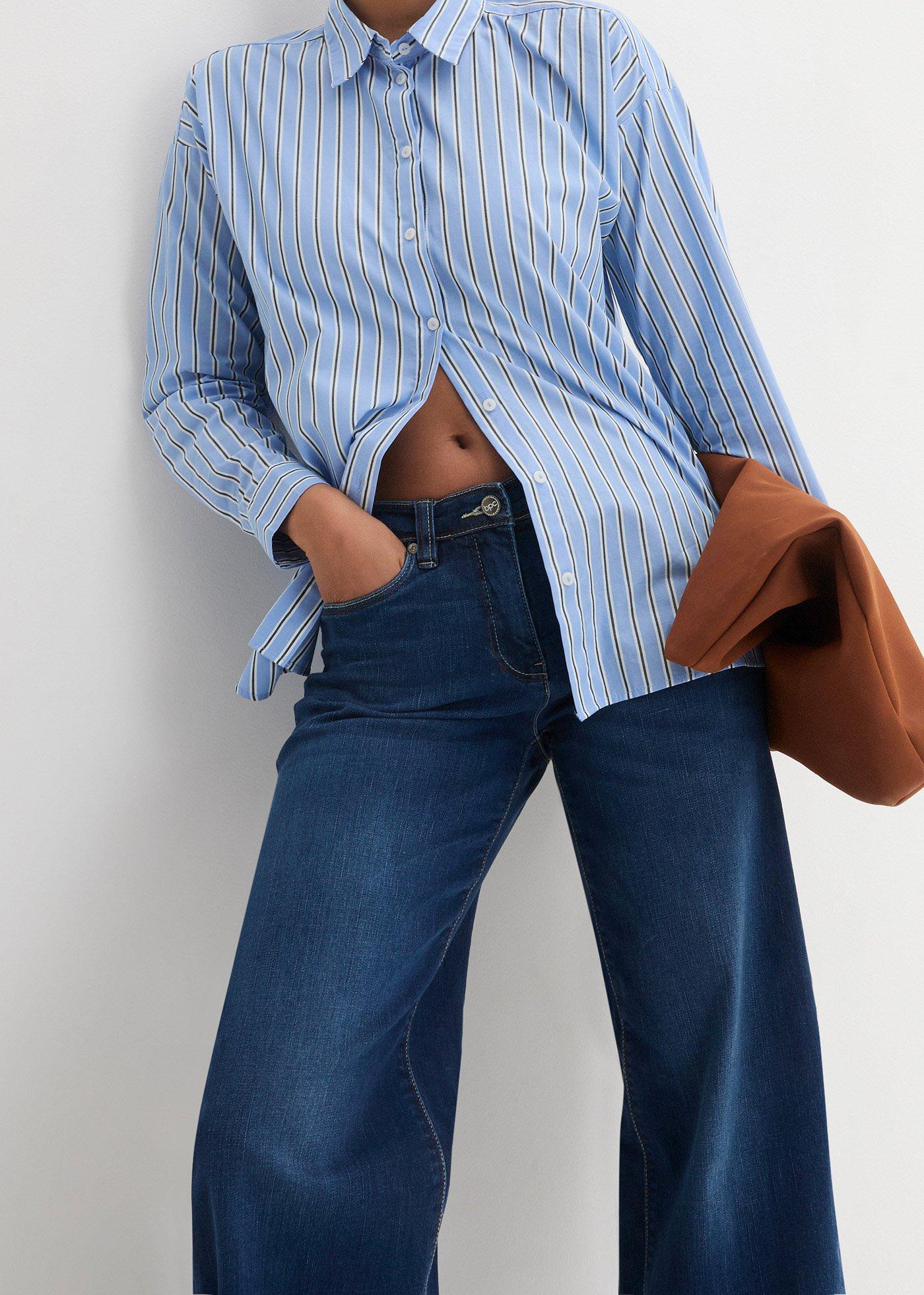 Dżinsy wide leg, mid waist, z wygodnym paskiem - Bonprix
