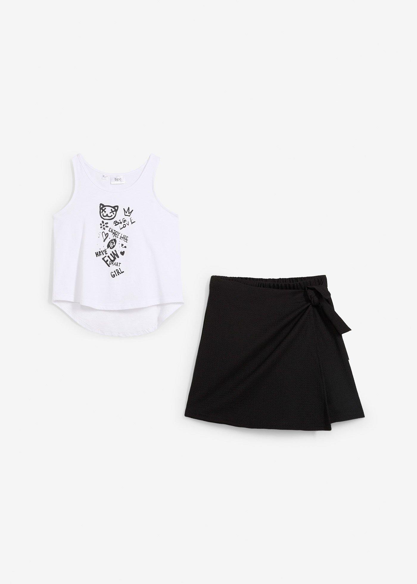 Top dziewczęcy + spódnico-spodnie (2 części), z bawełny organicznej - Bonprix