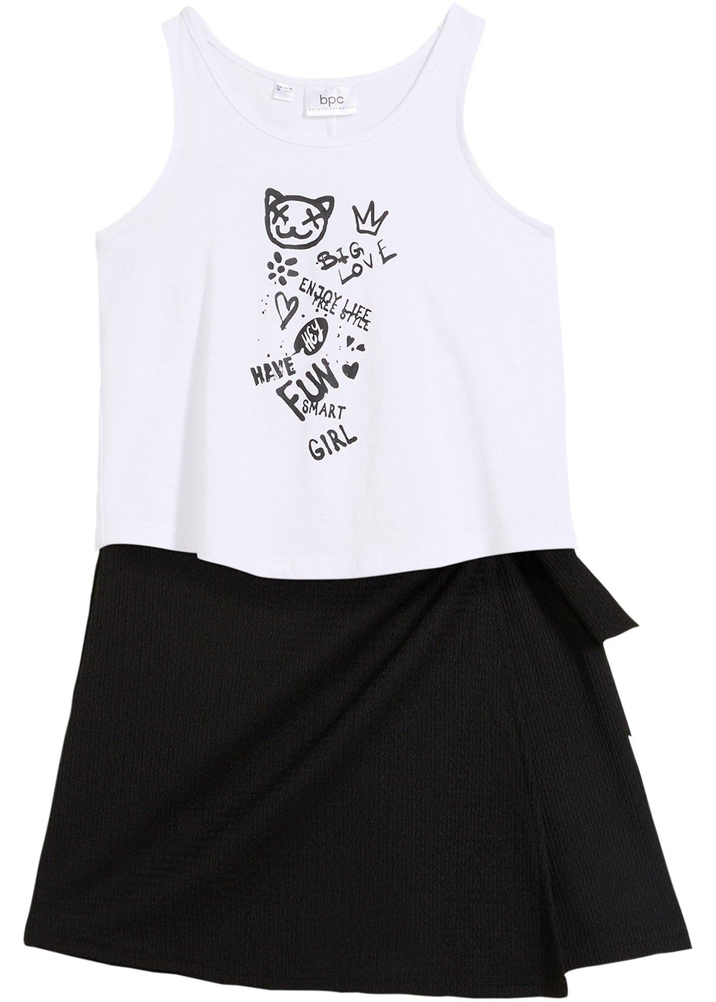 Top dziewczęcy + spódnico-spodnie (2 części), z bawełny organicznej - Bonprix