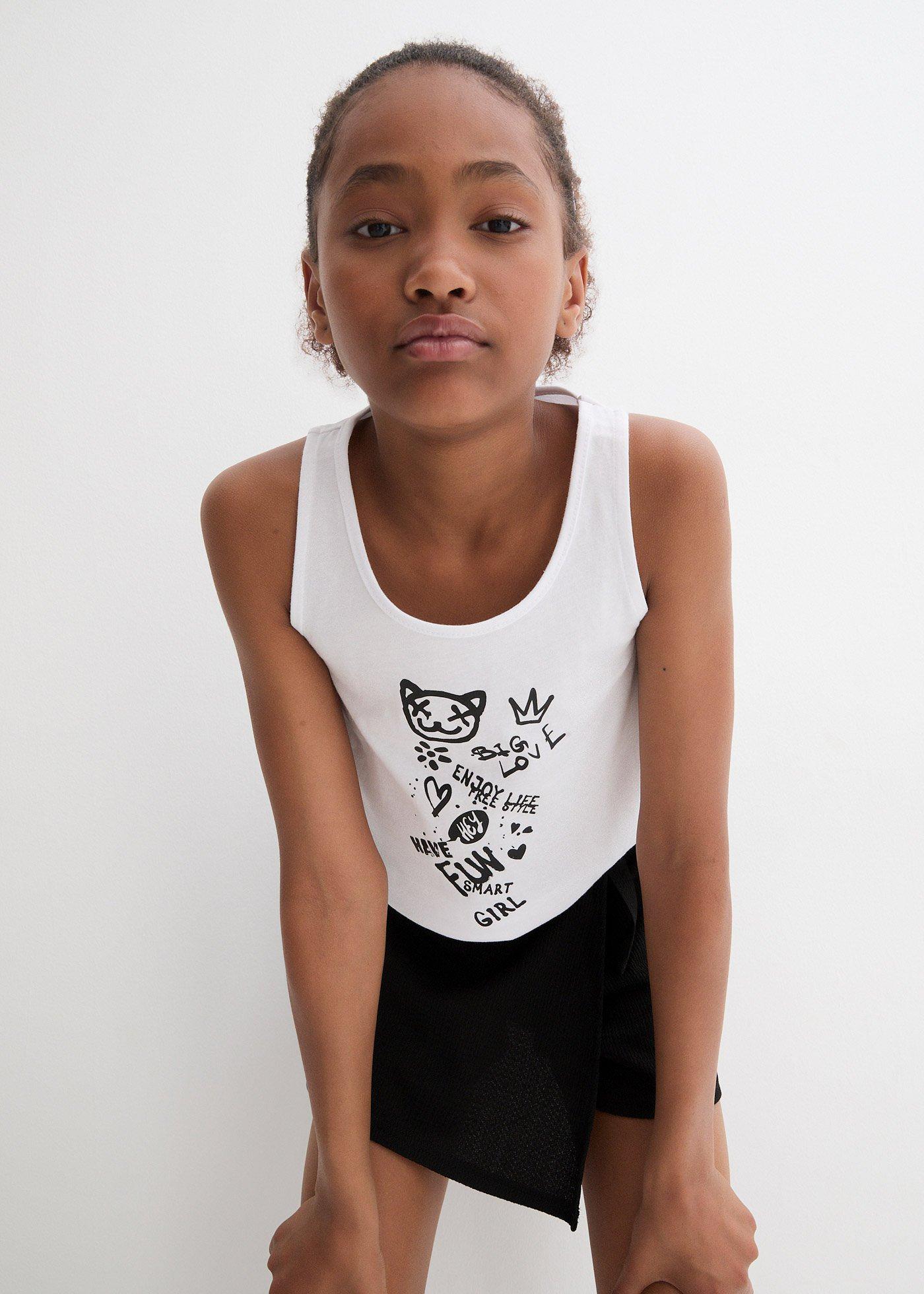 Top dziewczęcy + spódnico-spodnie (2 części), z bawełny organicznej - Bonprix