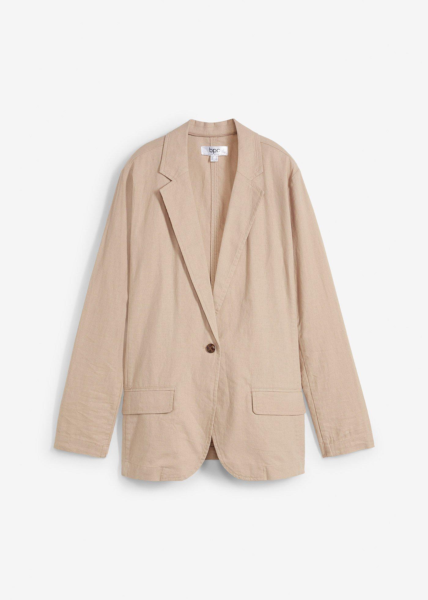 Leichter Long-Blazer mit Leinen, Loose Fit