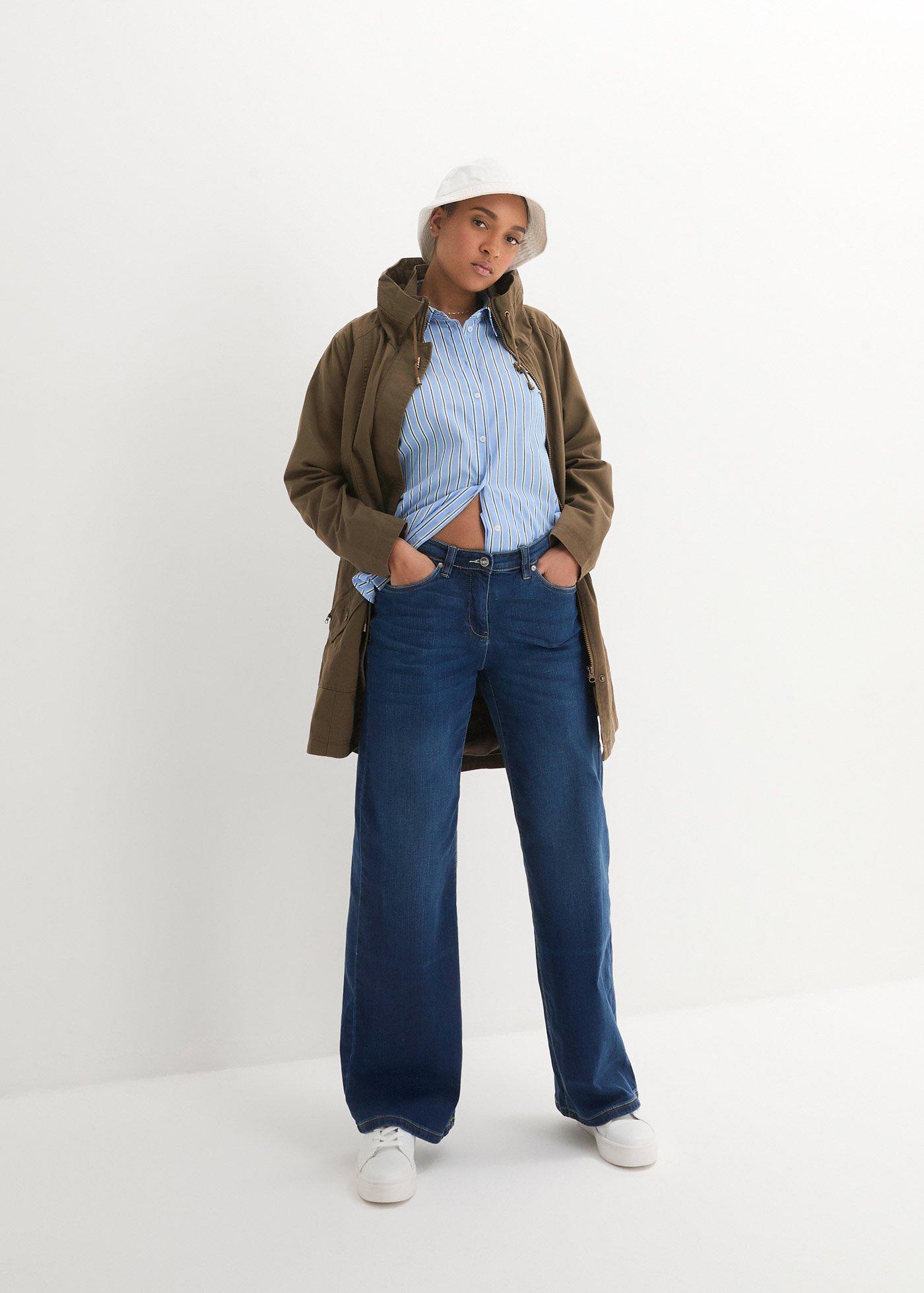 Taliowana krótka parka bawełniana ze stójką - Bonprix