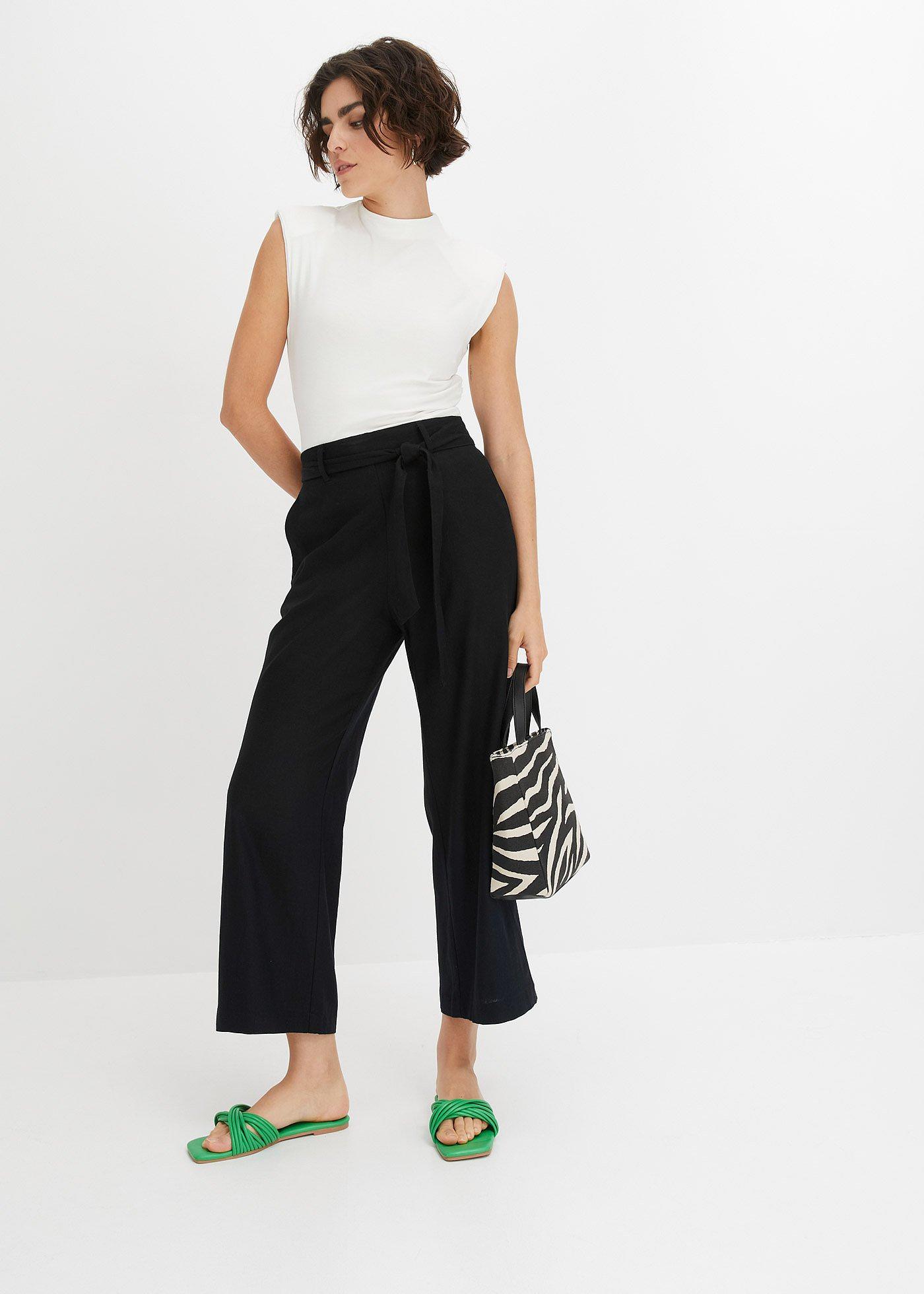 Spodnie culotte z przewiewnego materiału z domieszką lnu - Bonprix