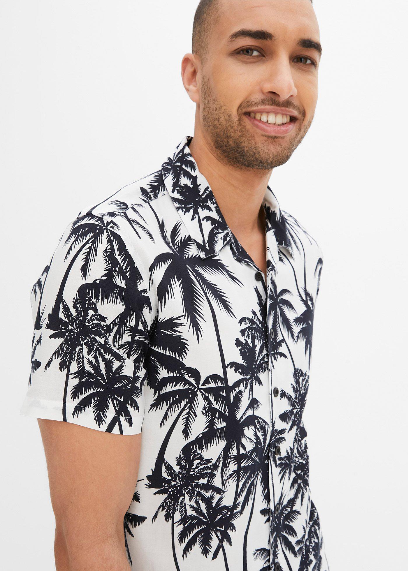 Koszula z krótkim rękawem, z wiskozy, slim fit - Bonprix