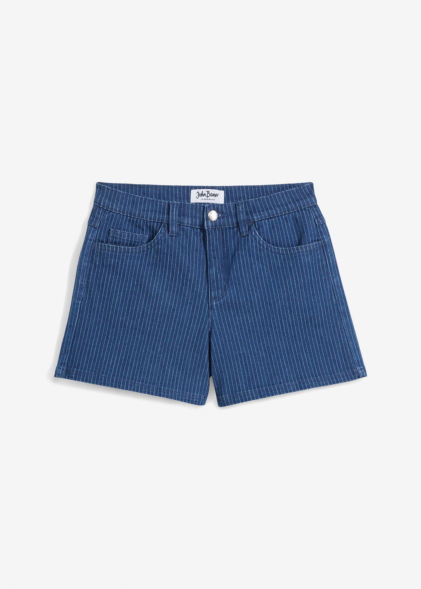 Jeansshorts, Mid Waist, gestreift