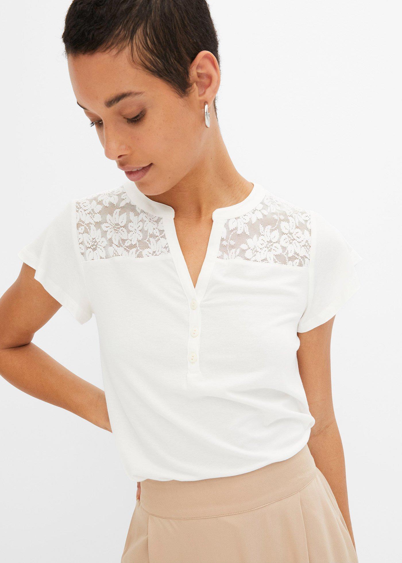 T-shirt z dekoltem henley z mieszanki wiskozy - Bonprix