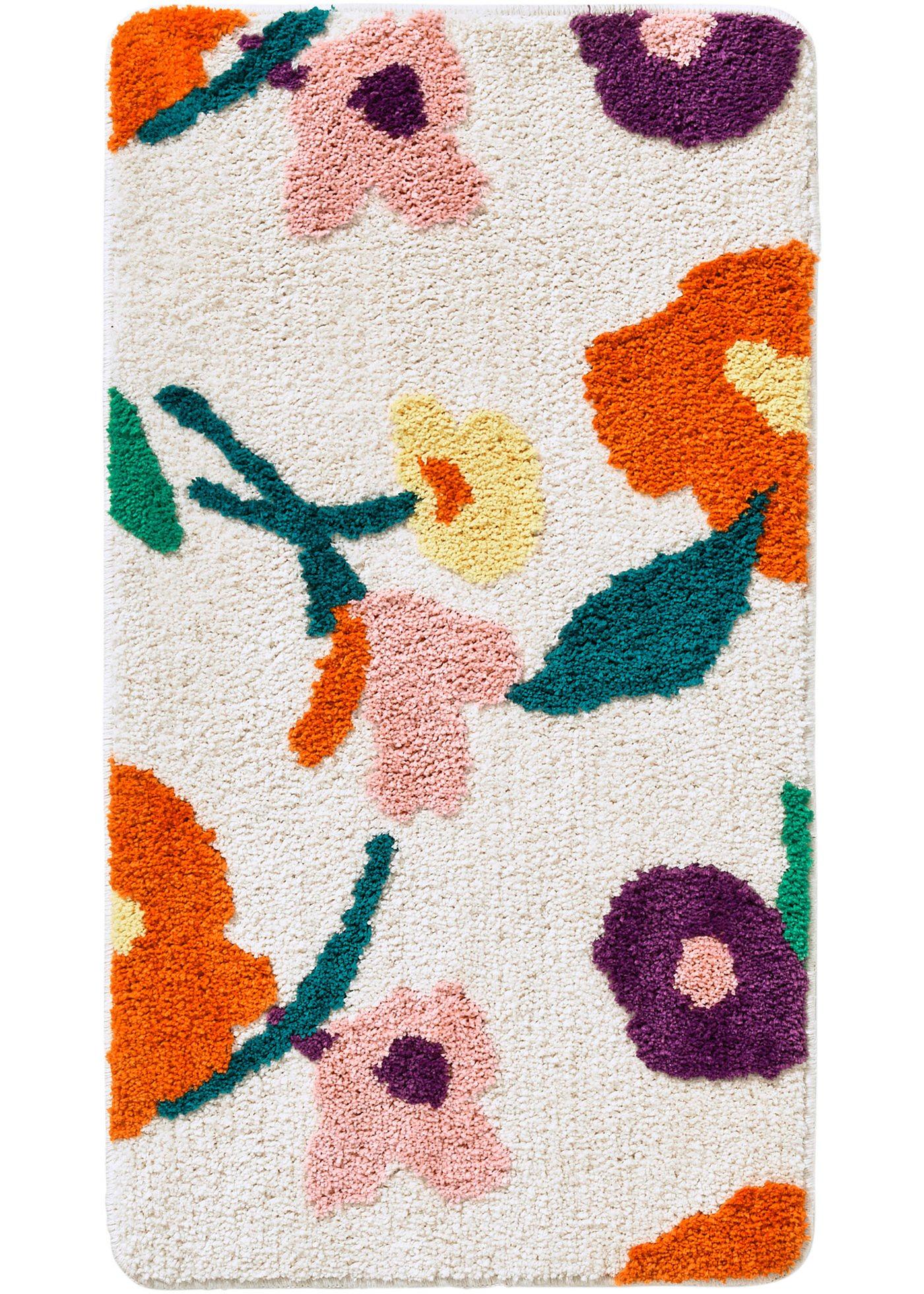 Tapis de bain tufté à motif floral multicolore