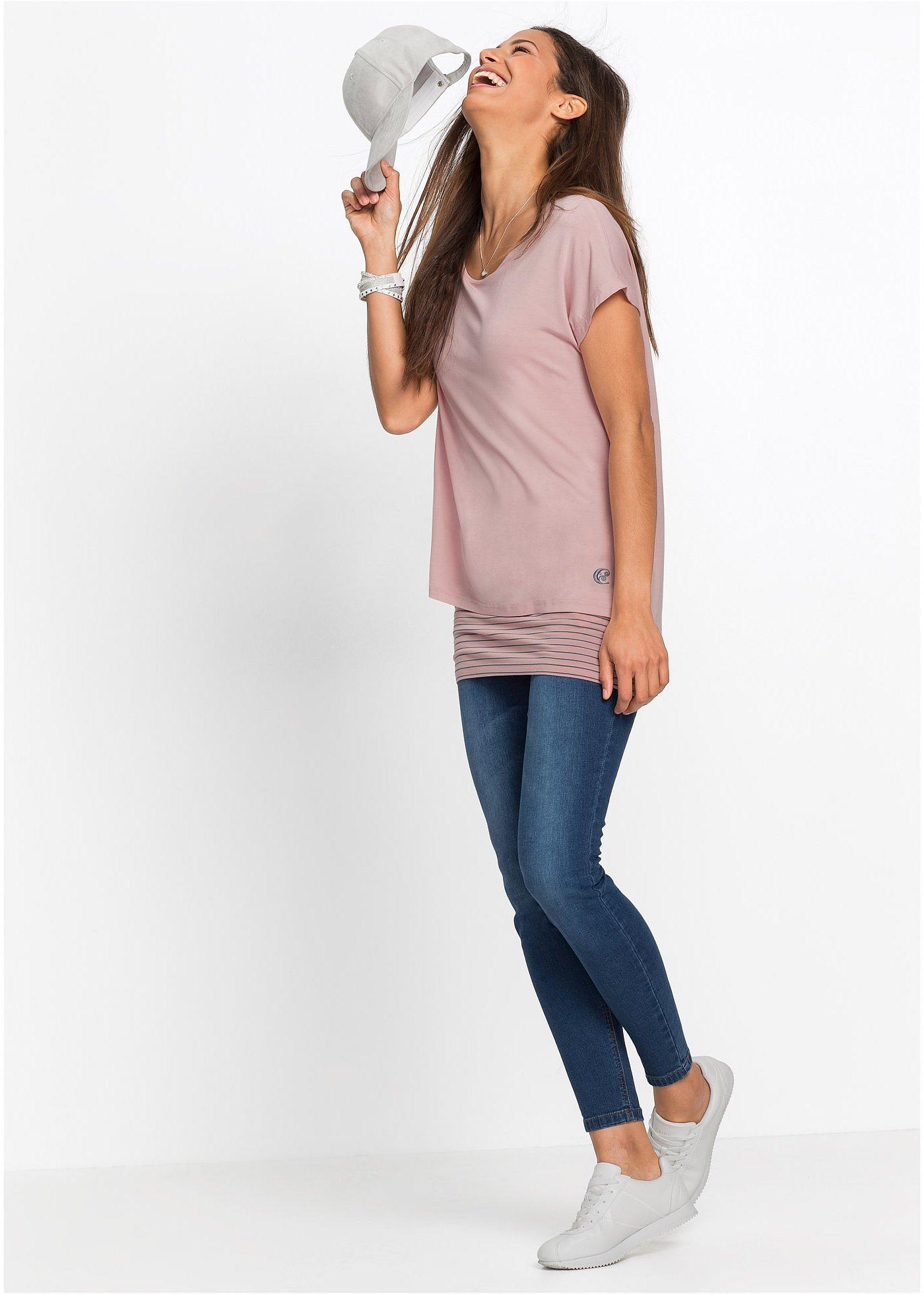 Długi T-shirt z miękkiej mieszanki wiskozy - Bonprix