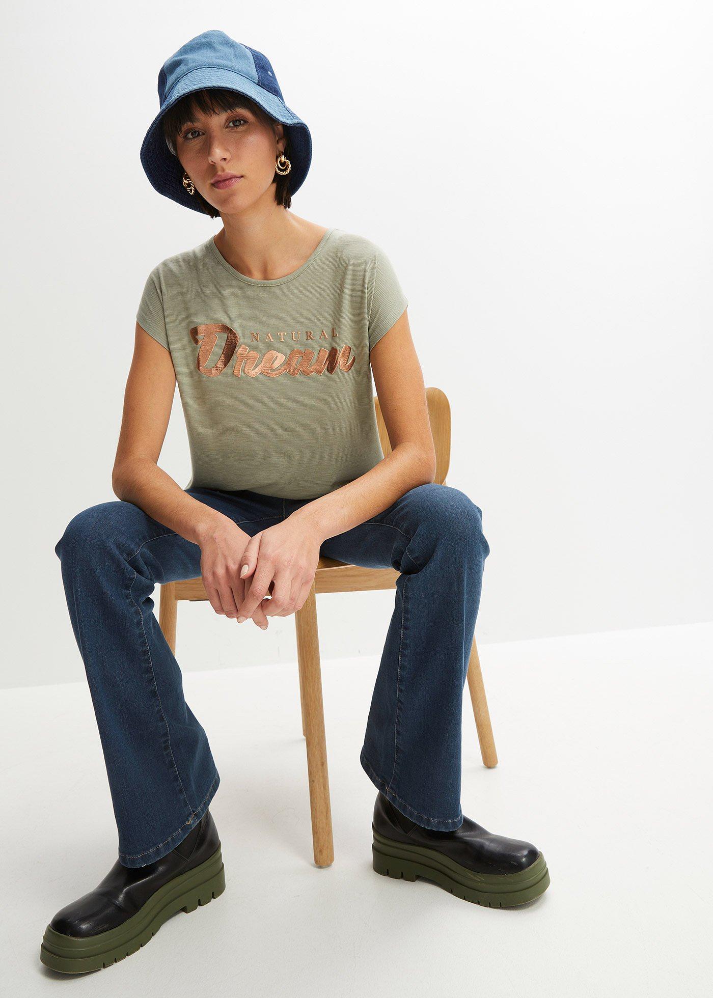 Długi T-shirt z mieszanki wiskozy - Bonprix