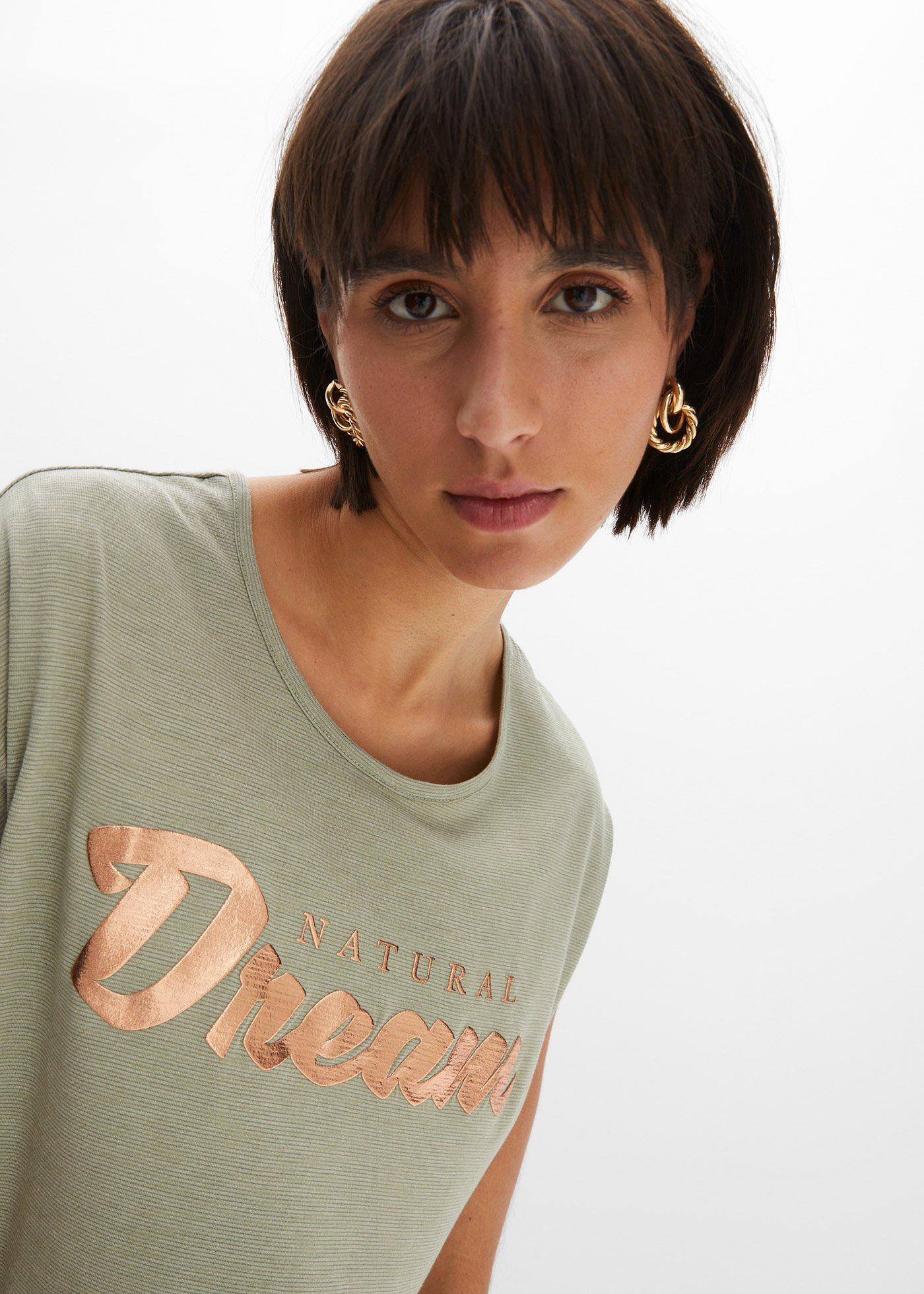Długi T-shirt z mieszanki wiskozy - Bonprix
