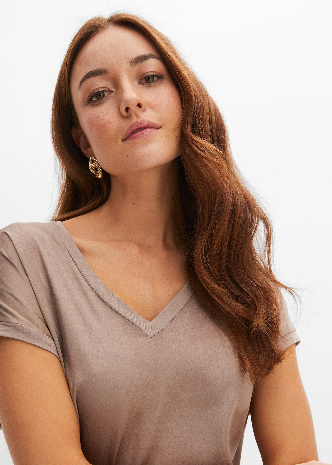 Koszulka z mieszanki satyny - Bonprix