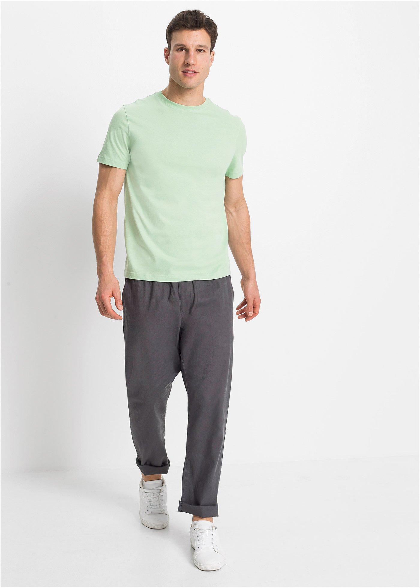 Spodnie  z gumką w talii, z materiału z lnem, Regular Fit Straight - Bonprix