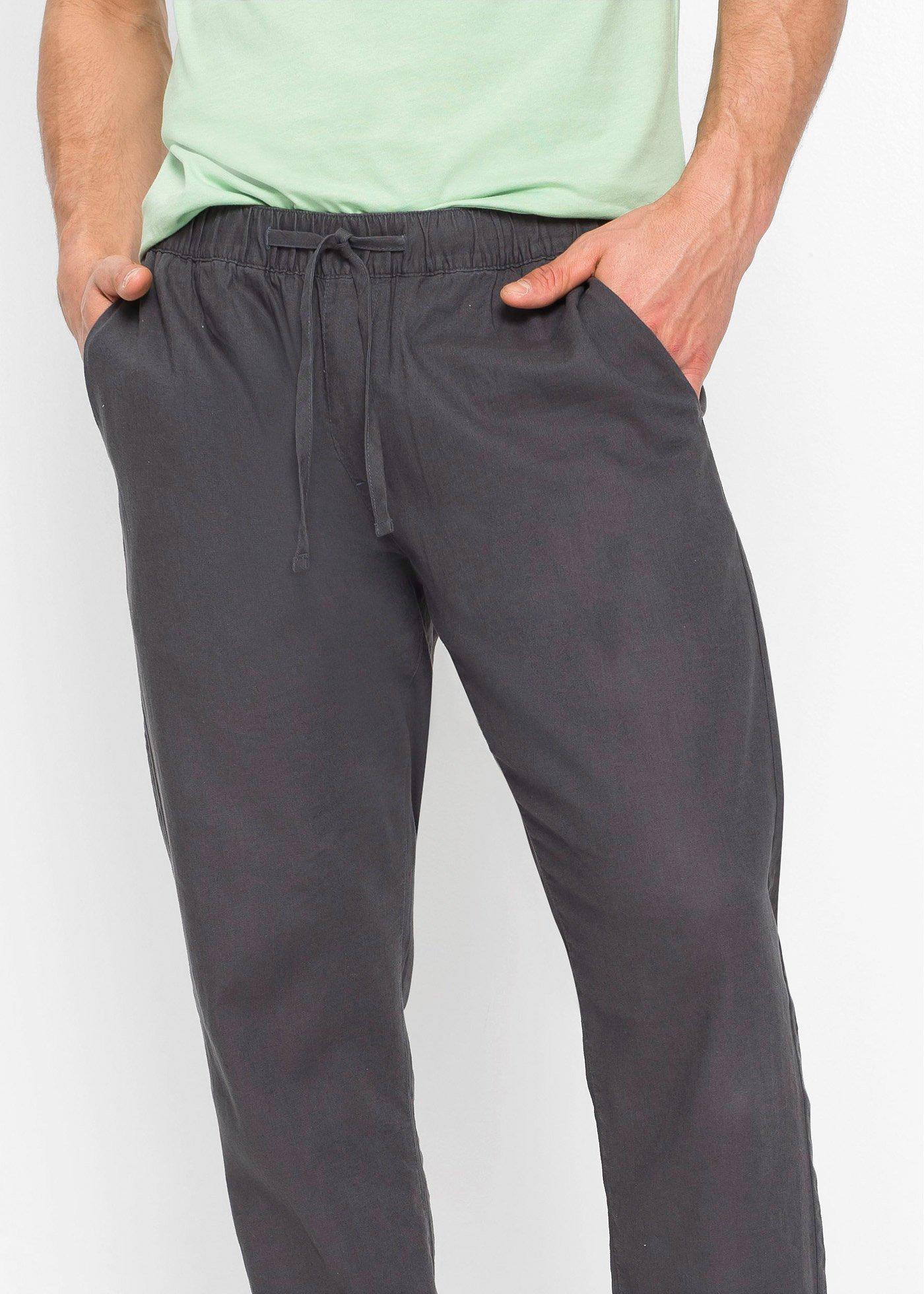 Spodnie  z gumką w talii, z materiału z lnem, Regular Fit Straight - Bonprix