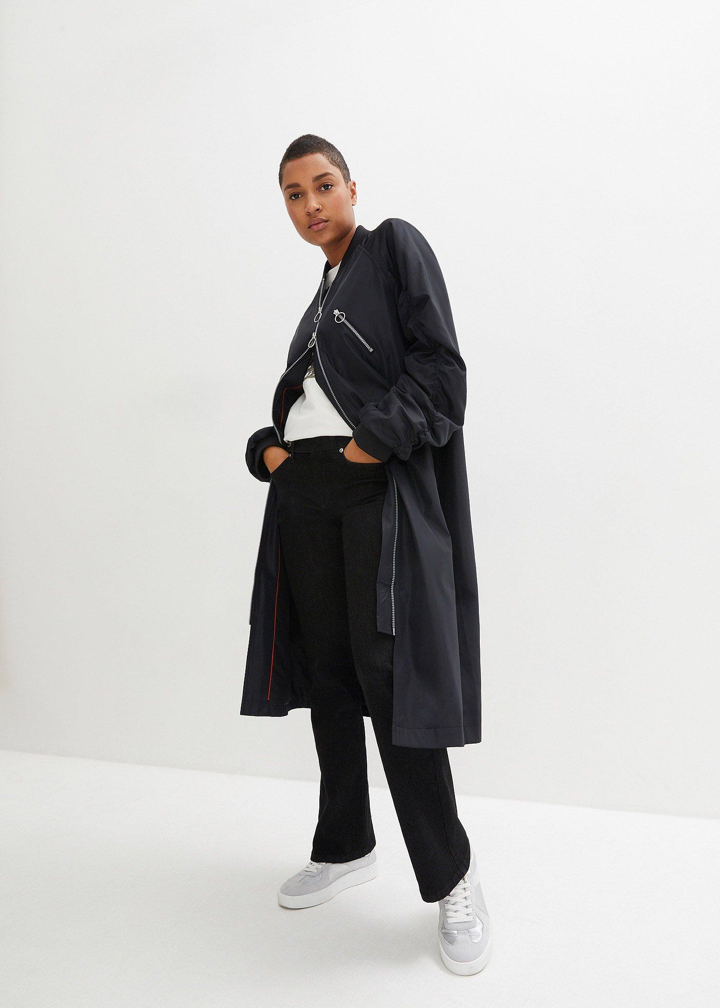 Płaszcz w stylu bomberki z dzianinowym kołnierzykiem - Bonprix