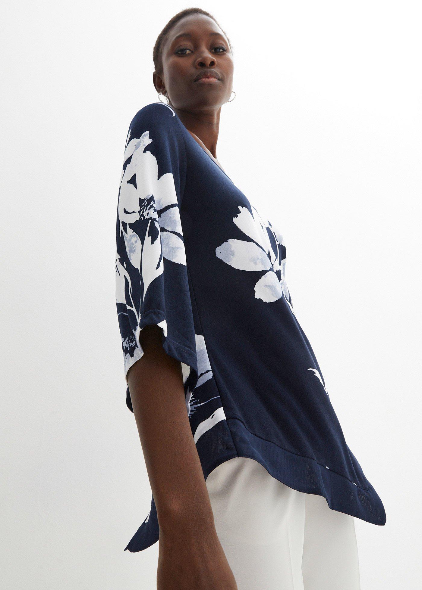 Tunika shirtowa w roślinny wzór - Bonprix