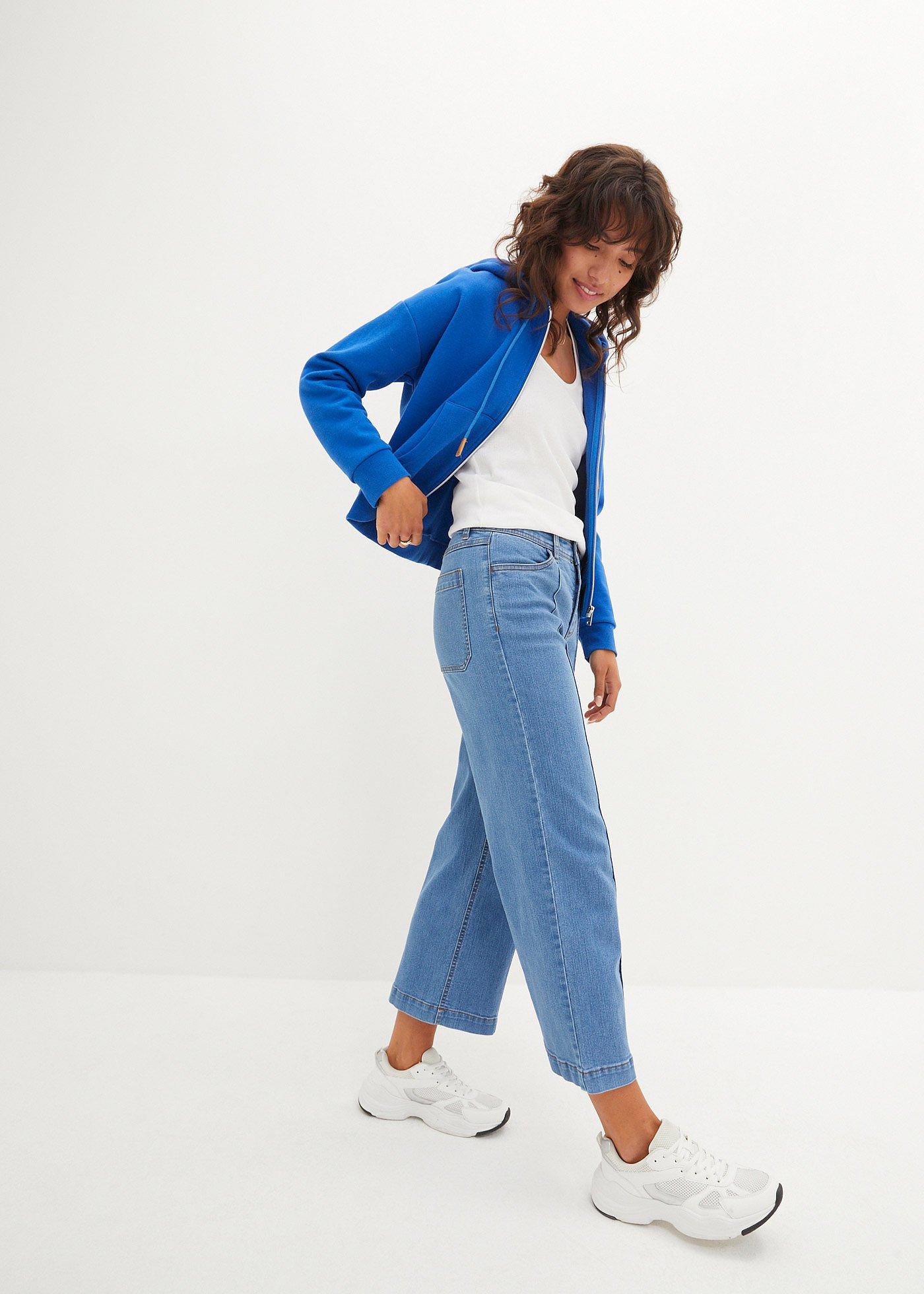 Jeansy wide leg, średni stan, o skróconej długości - Bonprix