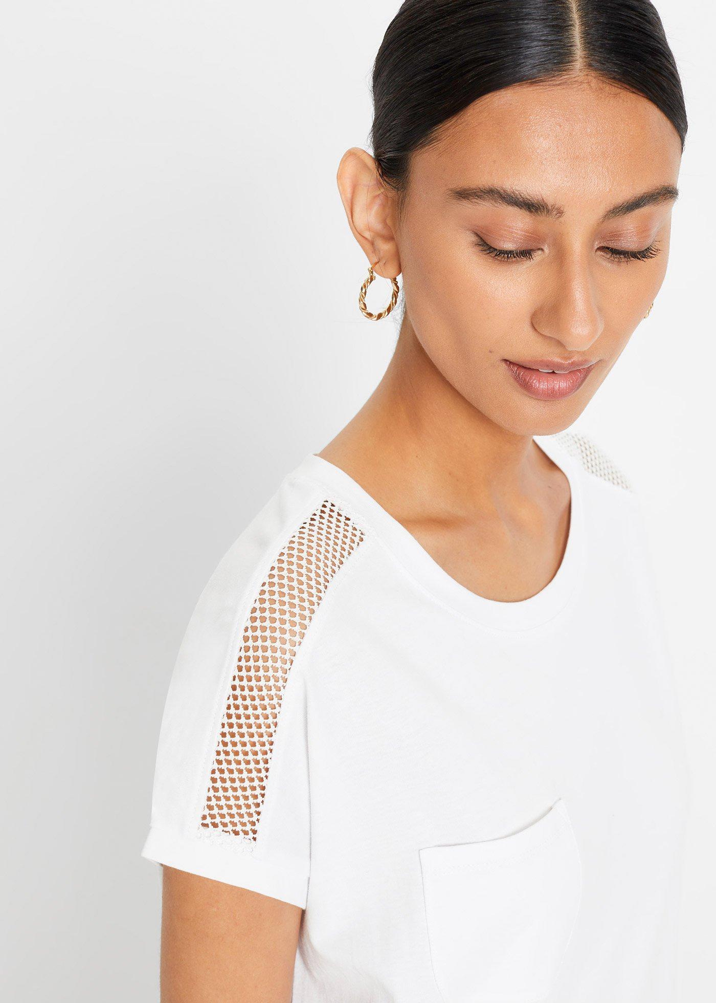 Luźniejszy shirt  z koronką - Bonprix