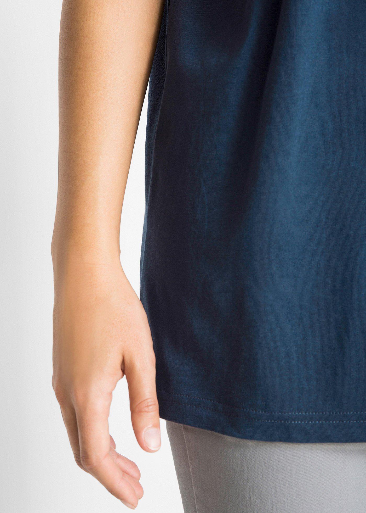 Długi i szeroki T-shirt z dekoltem w szpic (5 sztuk), krótki rękaw - Bonprix