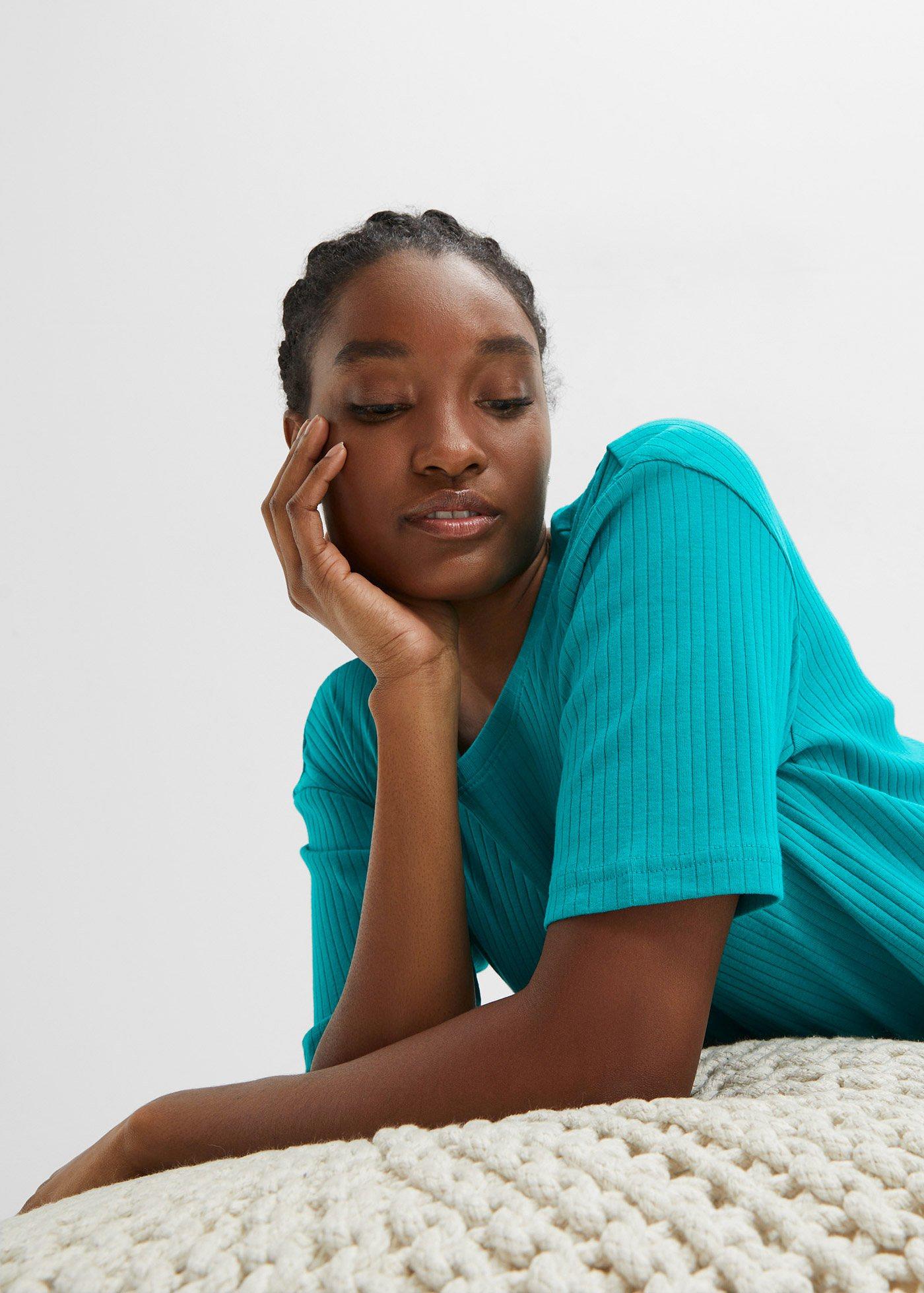 Piżama /strój domowy w prążek, ze spodniami typu culotte - Bonprix