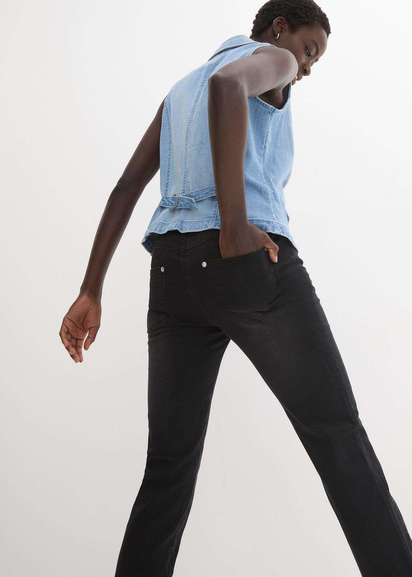 Dżinsy straight, mid waist, super stretch, z wygodnym paskiem - Bonprix