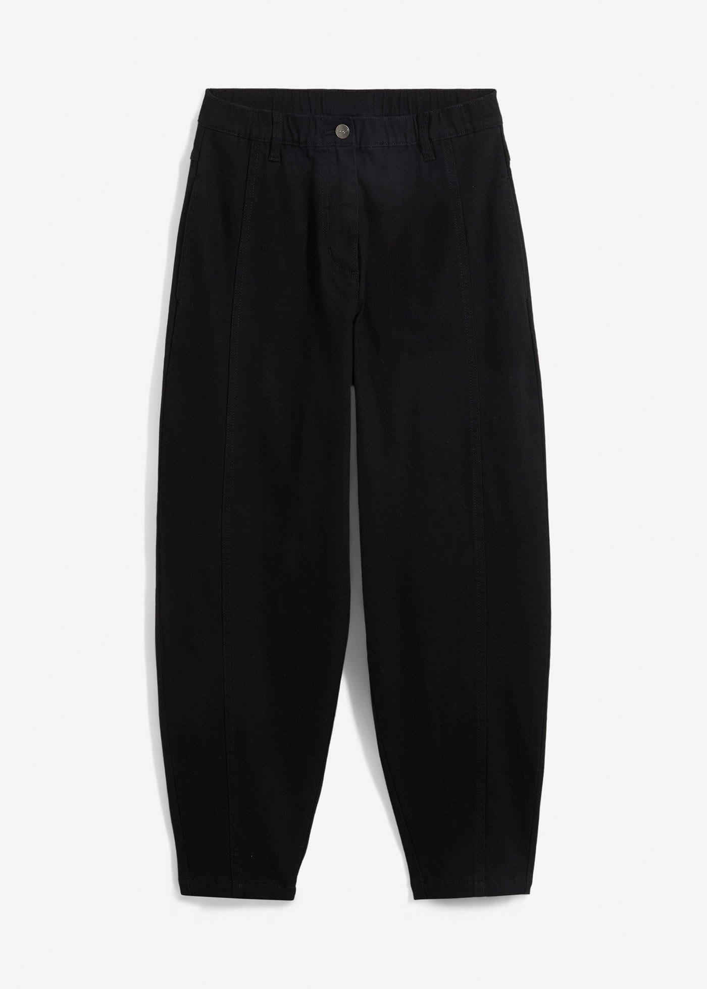 Pantaloni cu talie înaltă din material cu bumbac în stil barrel