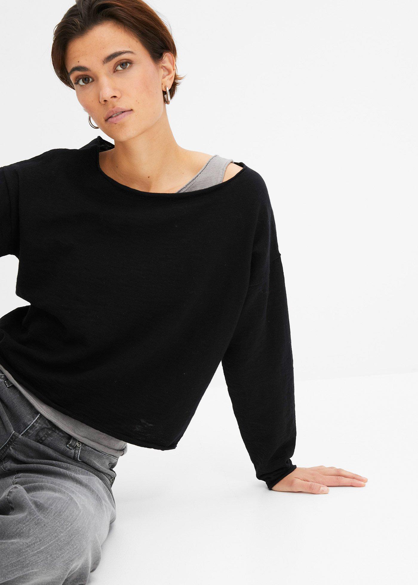 Sweter + top z czystej bawełny (kompl. 2-cz.) - Bonprix