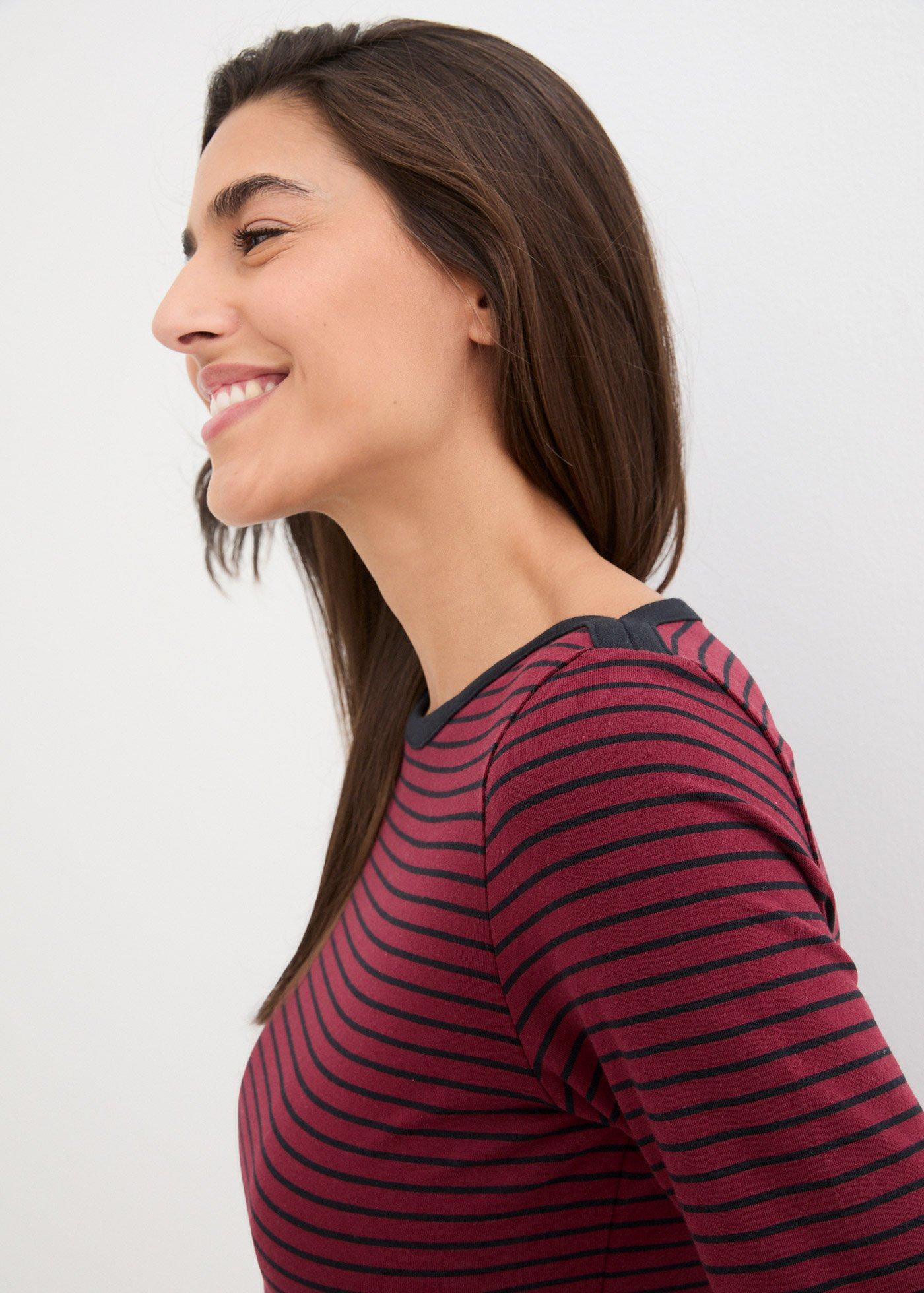 Shirt w prążek, z długim rękawem i dekoltem w łódkę - Bonprix