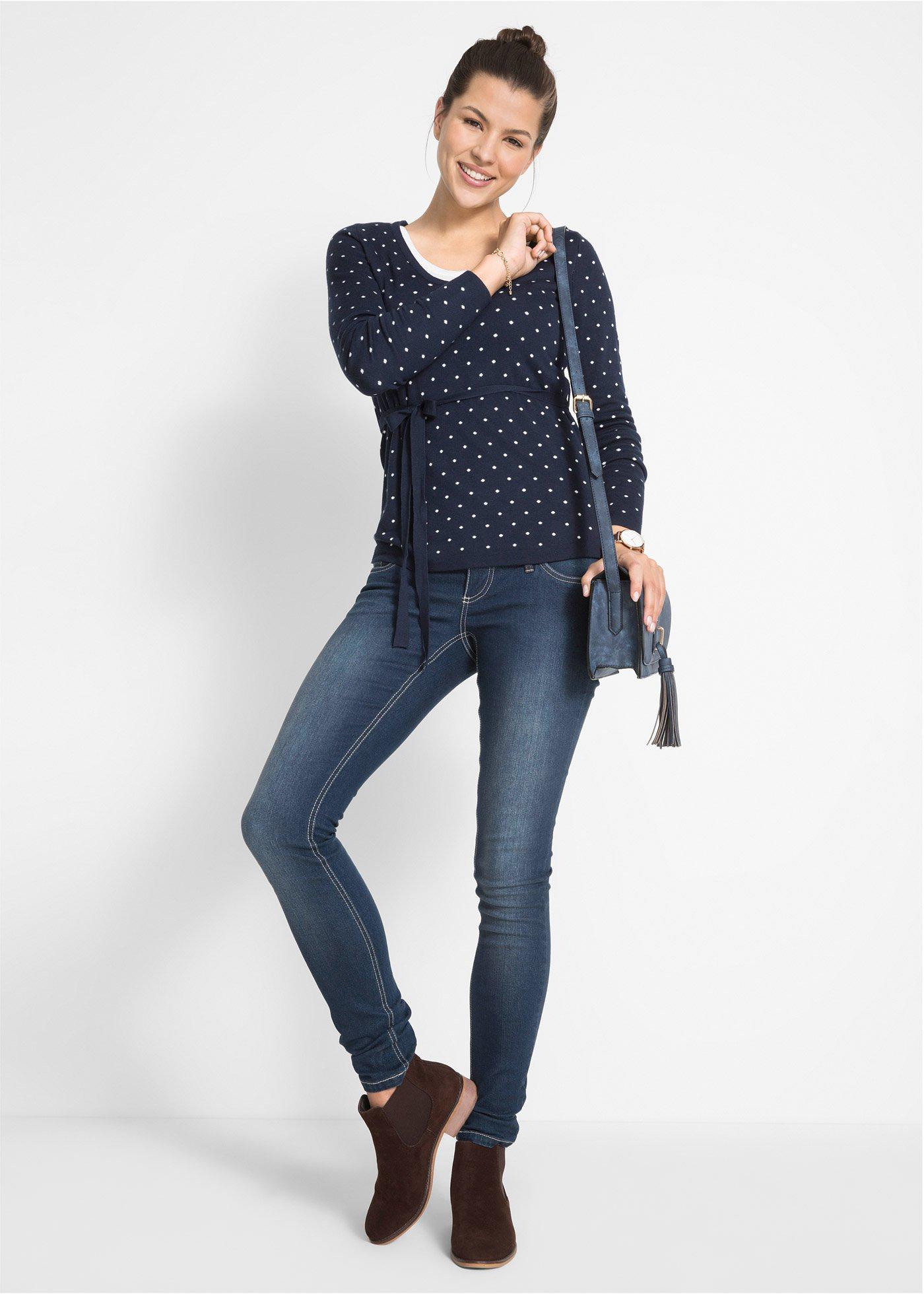 Sweter ciążowy i do karmienia piersią 2w1 z cienkiej dzianiny - Bonprix