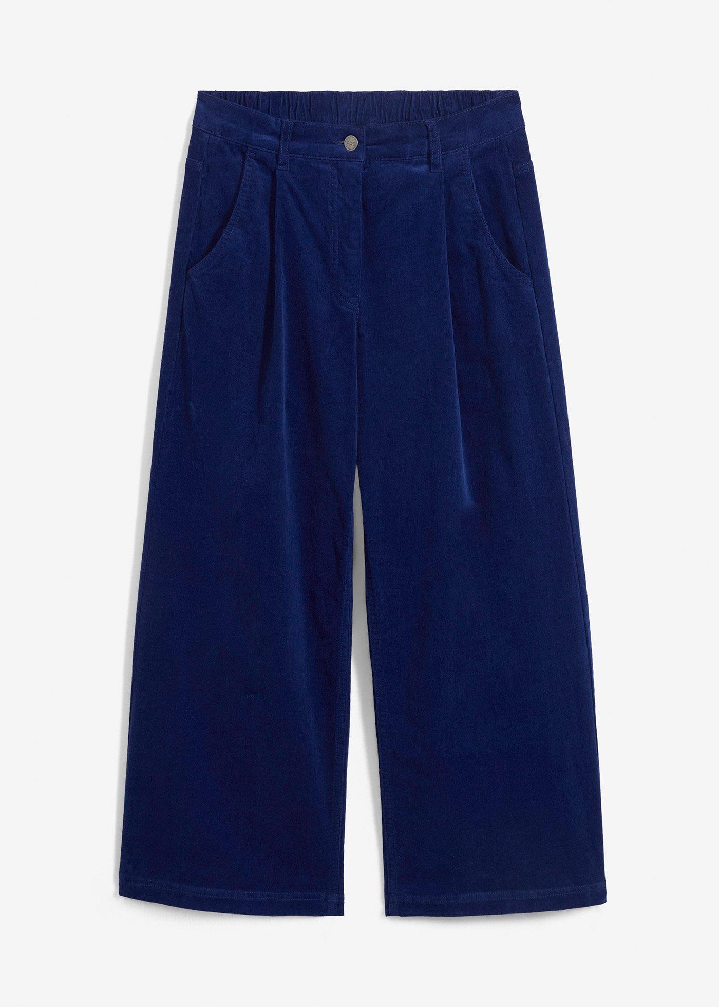 Pantaloni largi stil Culotte din material reiat din amestec cu bumbac