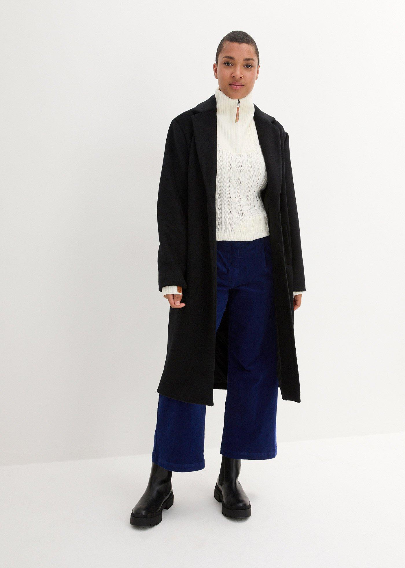 Szerokie spodnie sztruksowe culotte high-waist z wygodnym paskiem, dł. 7/8 - Bonprix