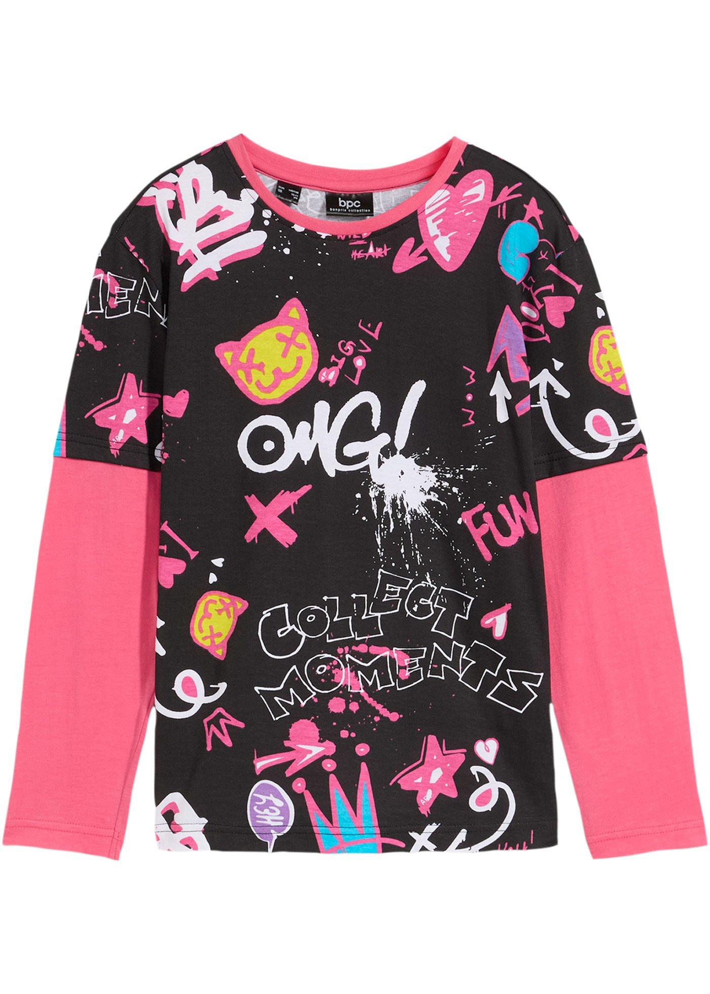 Shirt dziewczęcy w optyce warstwowego, z bawełny organicznej - Bonprix