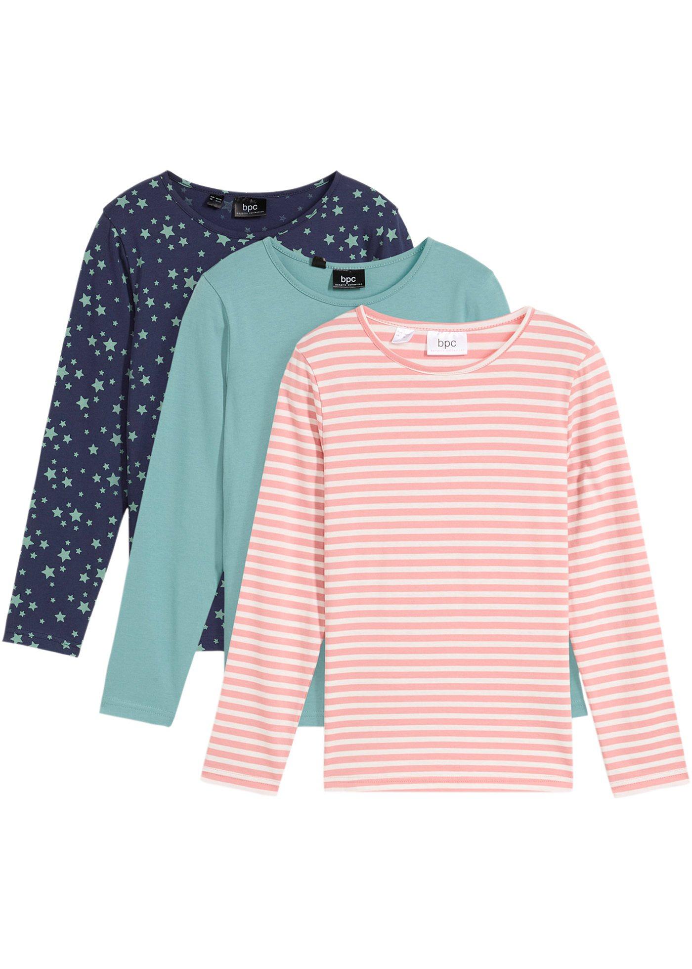 Shirt dziewczęcy z długim rękawem, z bawełny organicznej (3 szt.) - Bonprix