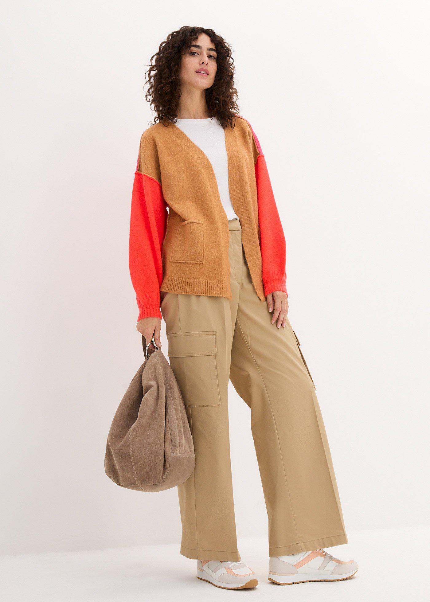 Sweter bez zapięcia oversize color-blocking - Bonprix