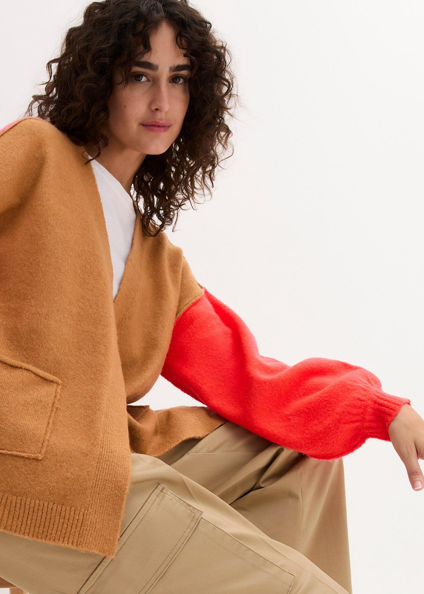 Sweter bez zapięcia oversize color-blocking - Bonprix