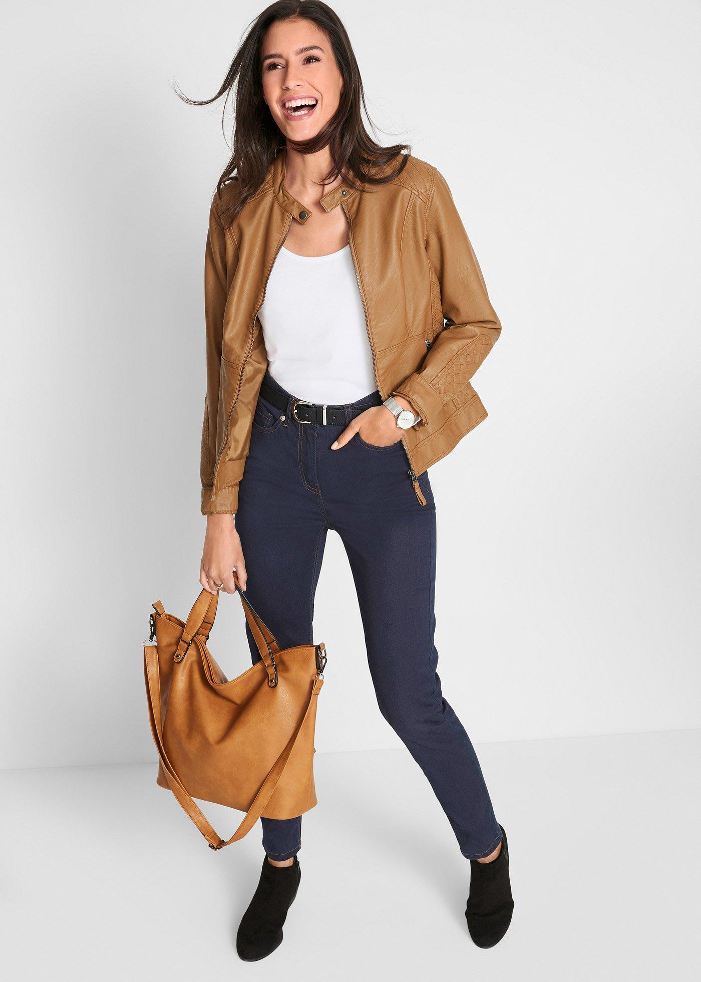Dżinsy o kroju slim fit, mid waist, z wygodnym paskiem - Bonprix