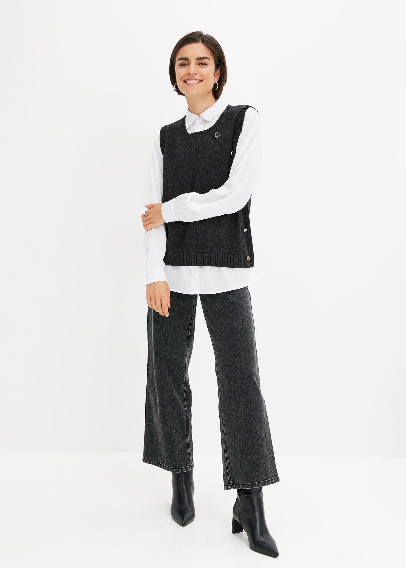 Sweter z koszulową wstawką - Bonprix