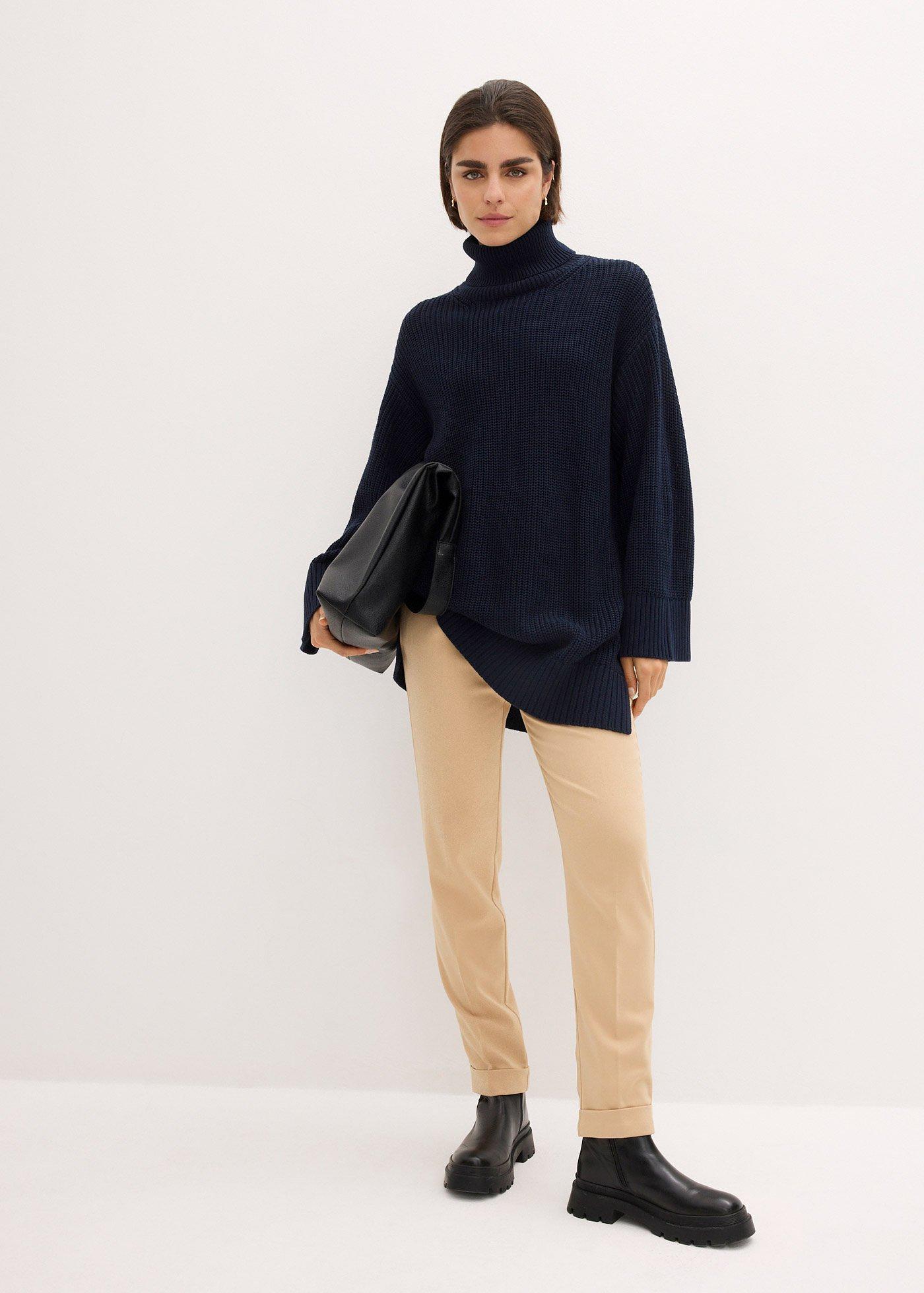 Sweter oversize z golfem z mieszanki bawełny - Bonprix
