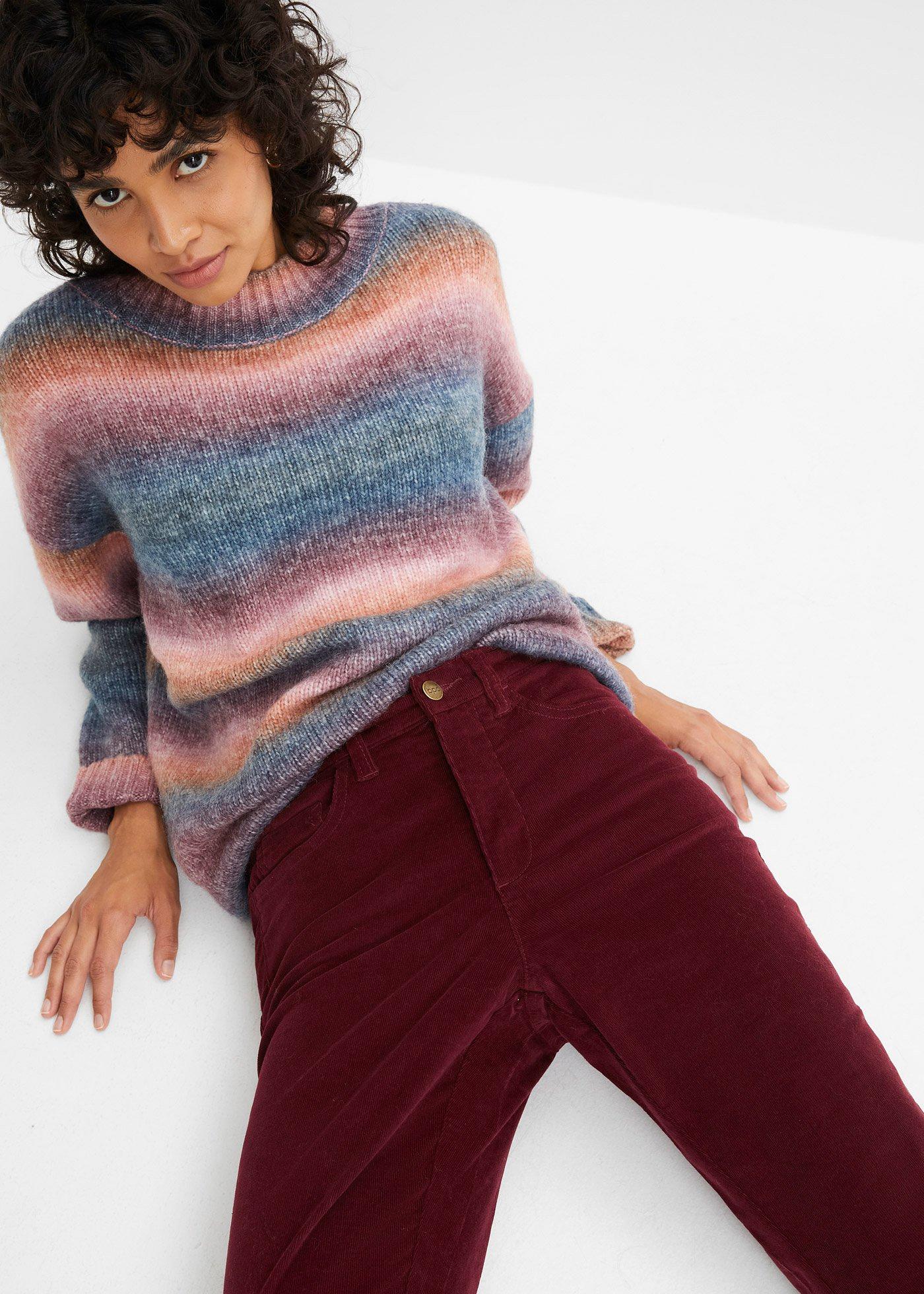 Spodnie sztruksowe dzwony high-waist z wygodnym paskiem - Bonprix